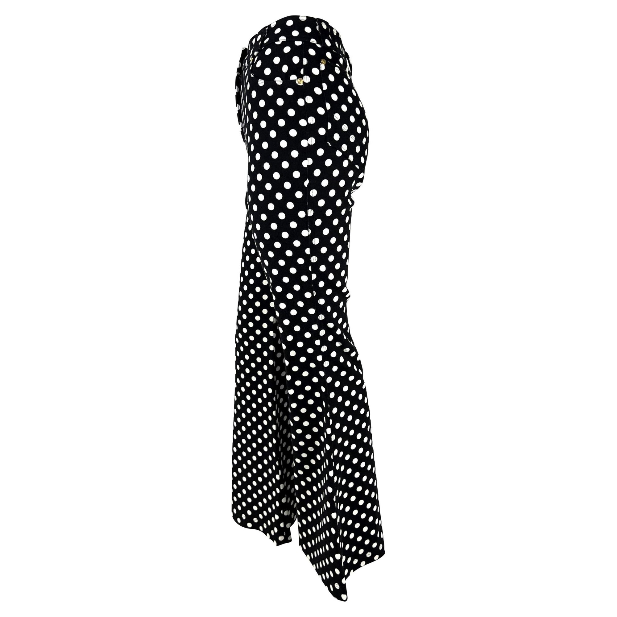 S/S 1993 Gianni Versace Couture Runway Black Polka Dot Flare Bell Bottom Jeans - RealList