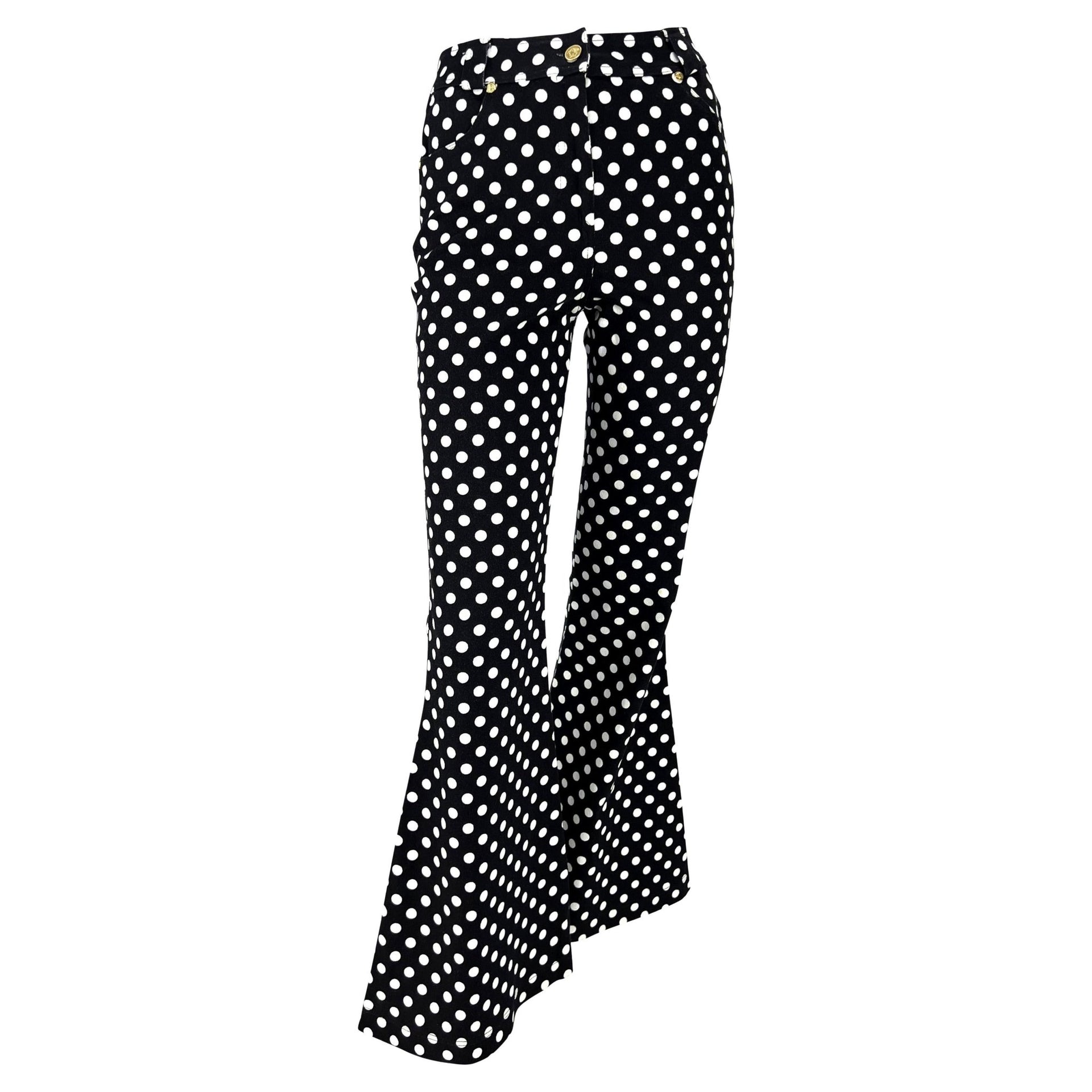 S/S 1993 Gianni Versace Couture Runway Black Polka Dot Flare Bell Bottom Jeans - RealList