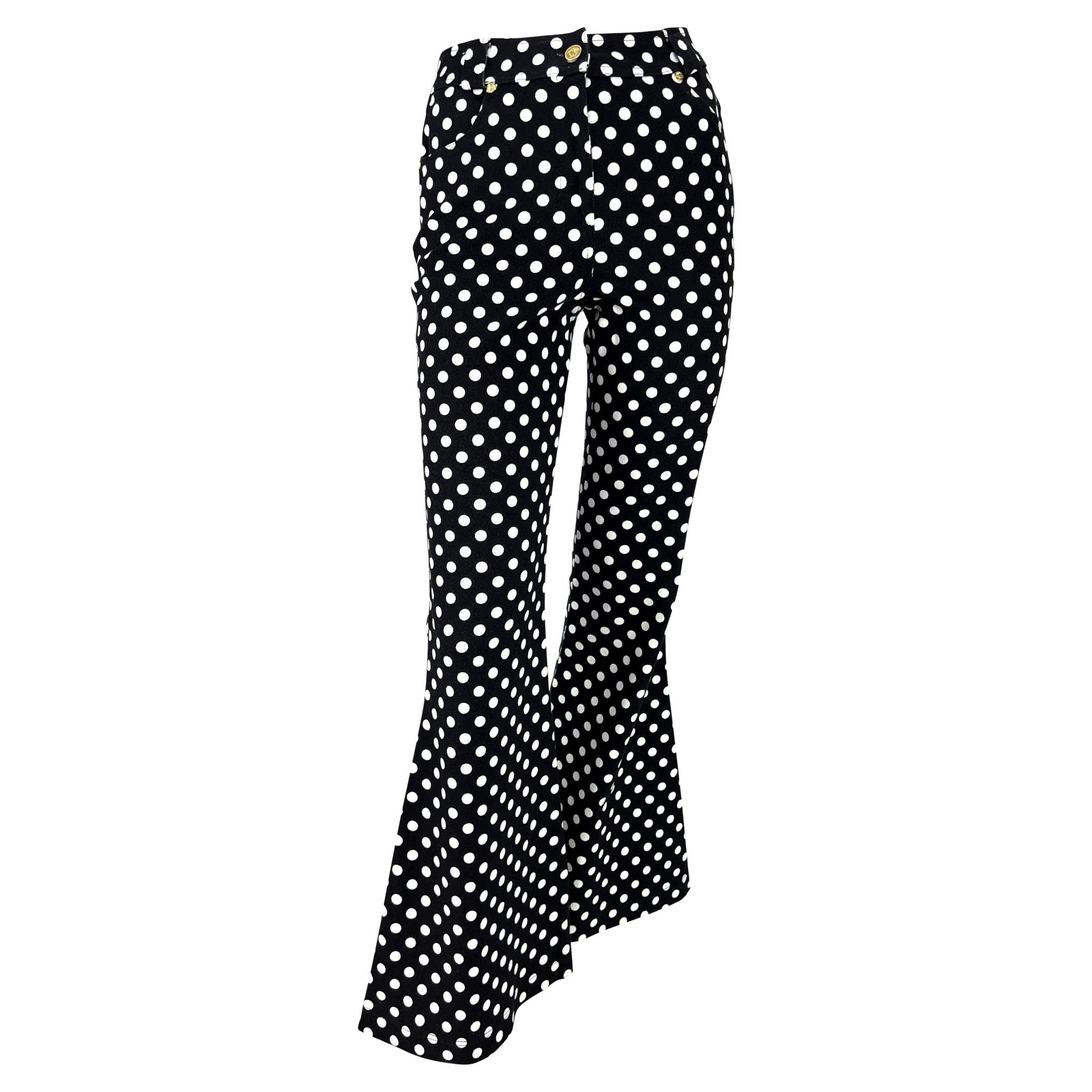 S/S 1993 Gianni Versace Couture Runway Black Polka Dot Flare Bell Bottom Jeans - RealList