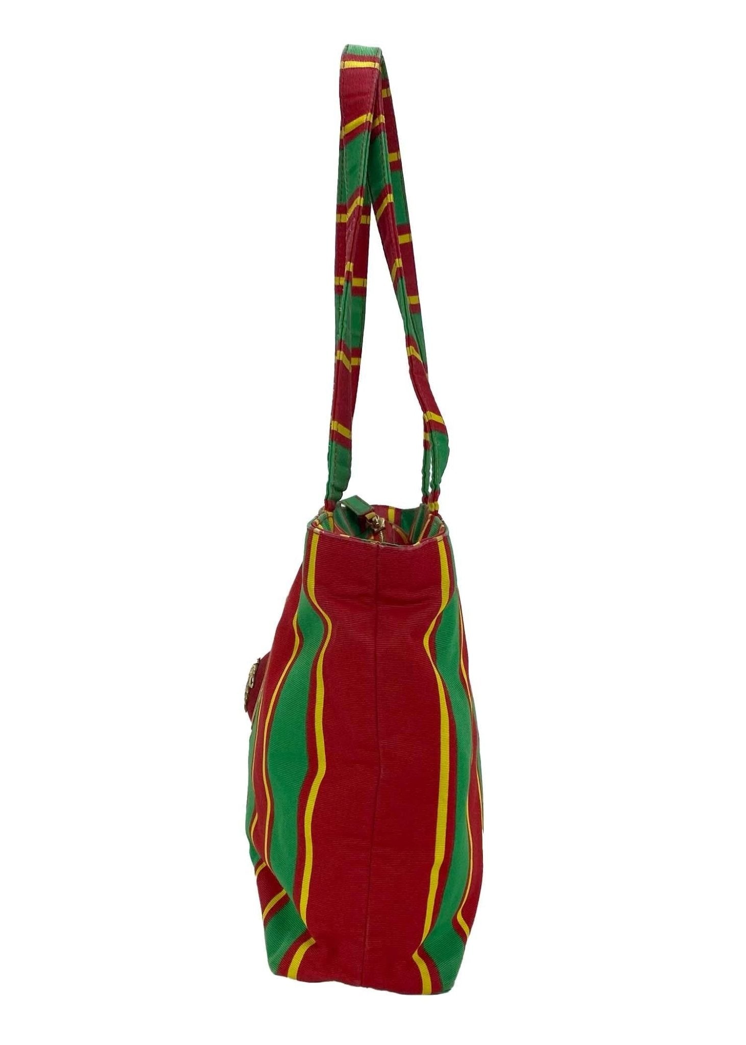 S/S 1993 Gianni Versace Couture Stripped Medusa Medallion Canvas Tote Runway - RealList