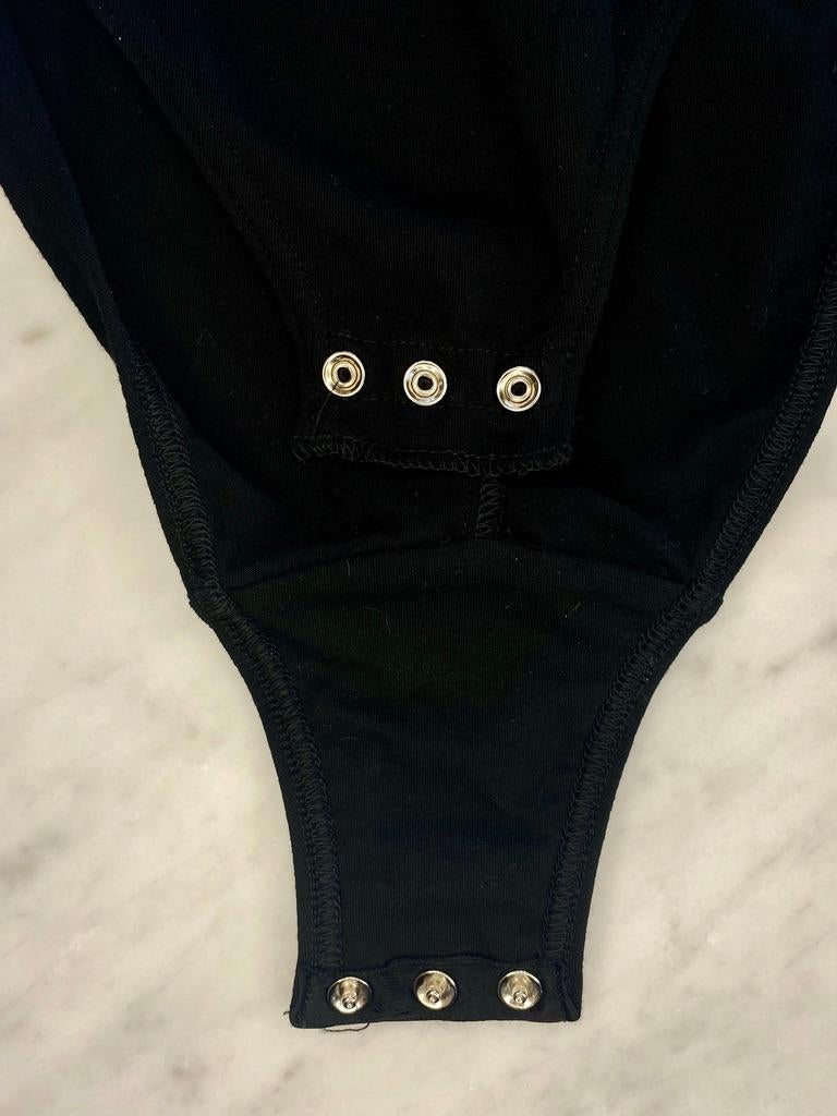 S/S 1993 Gianni Versace Gold Medusa Logo Embroidered Black Bodysuit - RealList