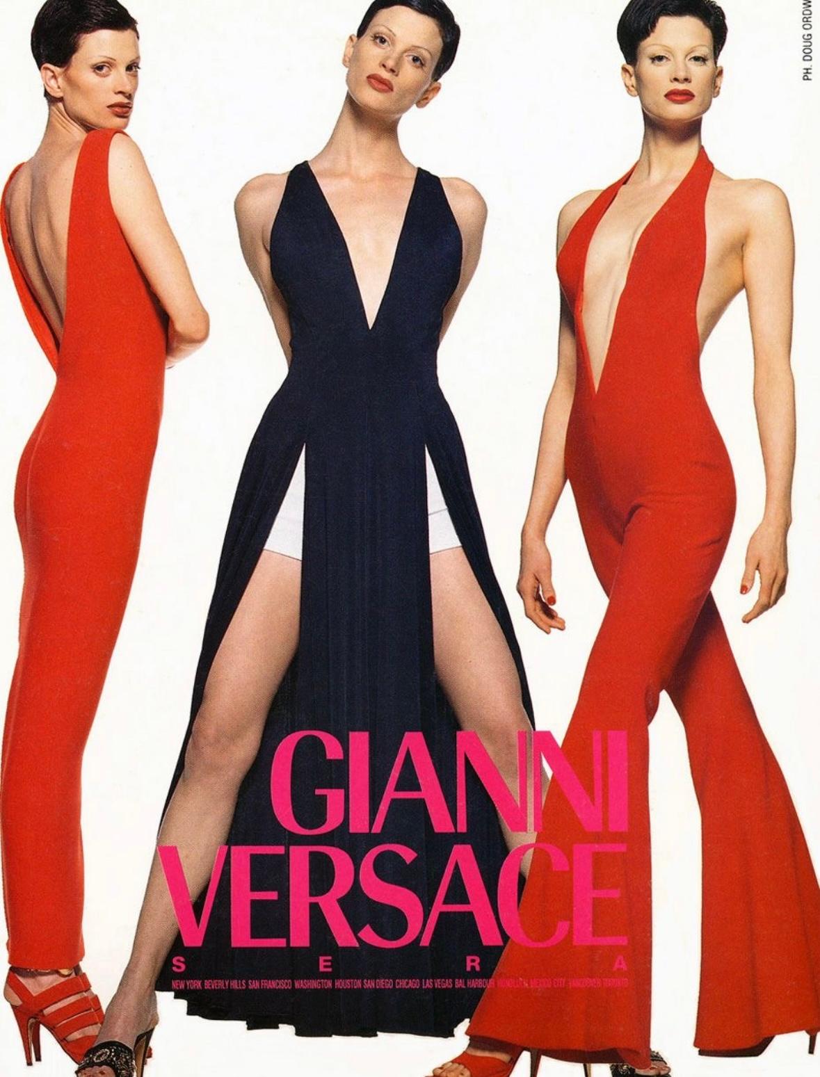 S/S 1993 Gianni Versace Runway Ad Red Plunging Back Sleeveless Dress - RealList