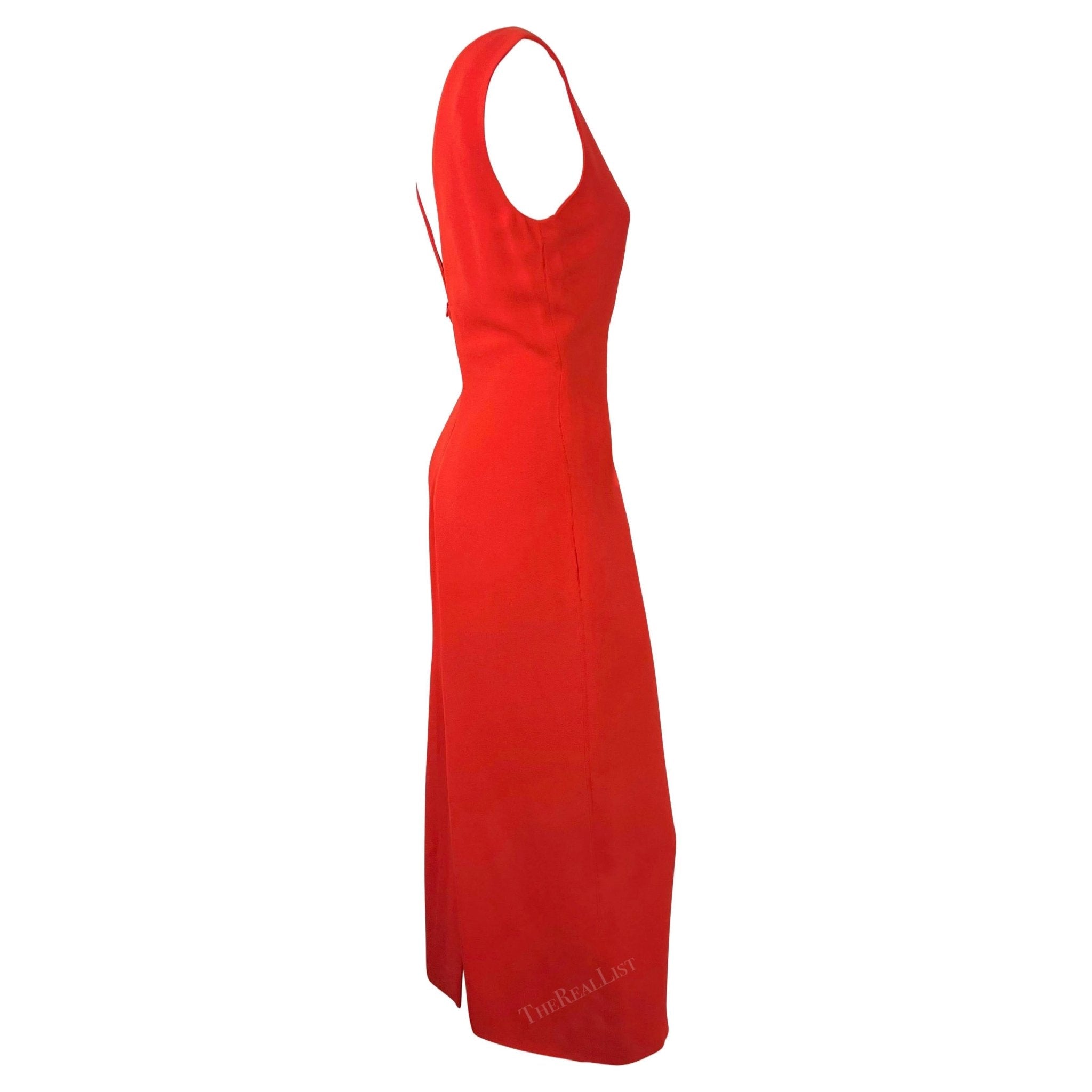 S/S 1993 Gianni Versace Runway Ad Red Plunging Back Sleeveless Dress - RealList