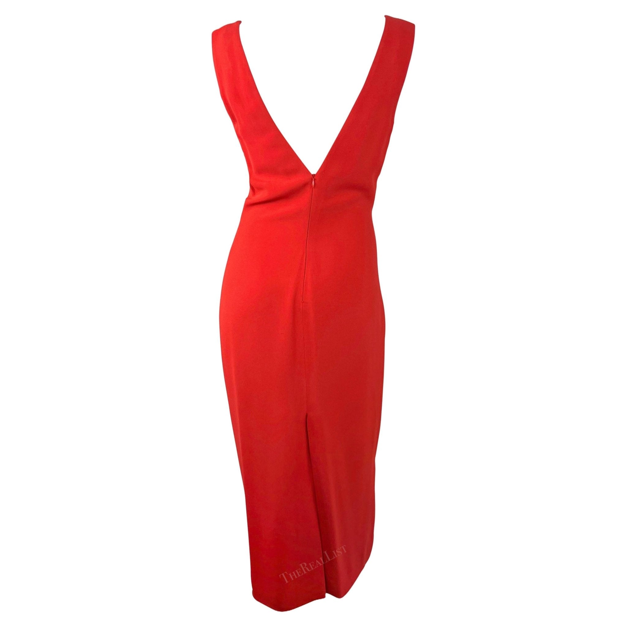 S/S 1993 Gianni Versace Runway Ad Red Plunging Back Sleeveless Dress - RealList