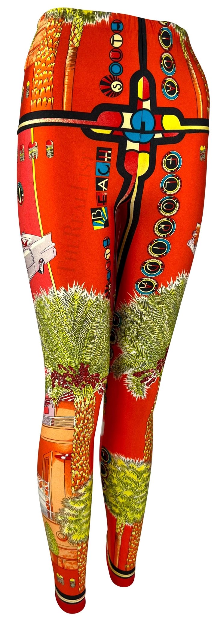 S/S 1993 Gianni Versace South Beach Miami Sunset Orange Red Florida Print Tights - RealList