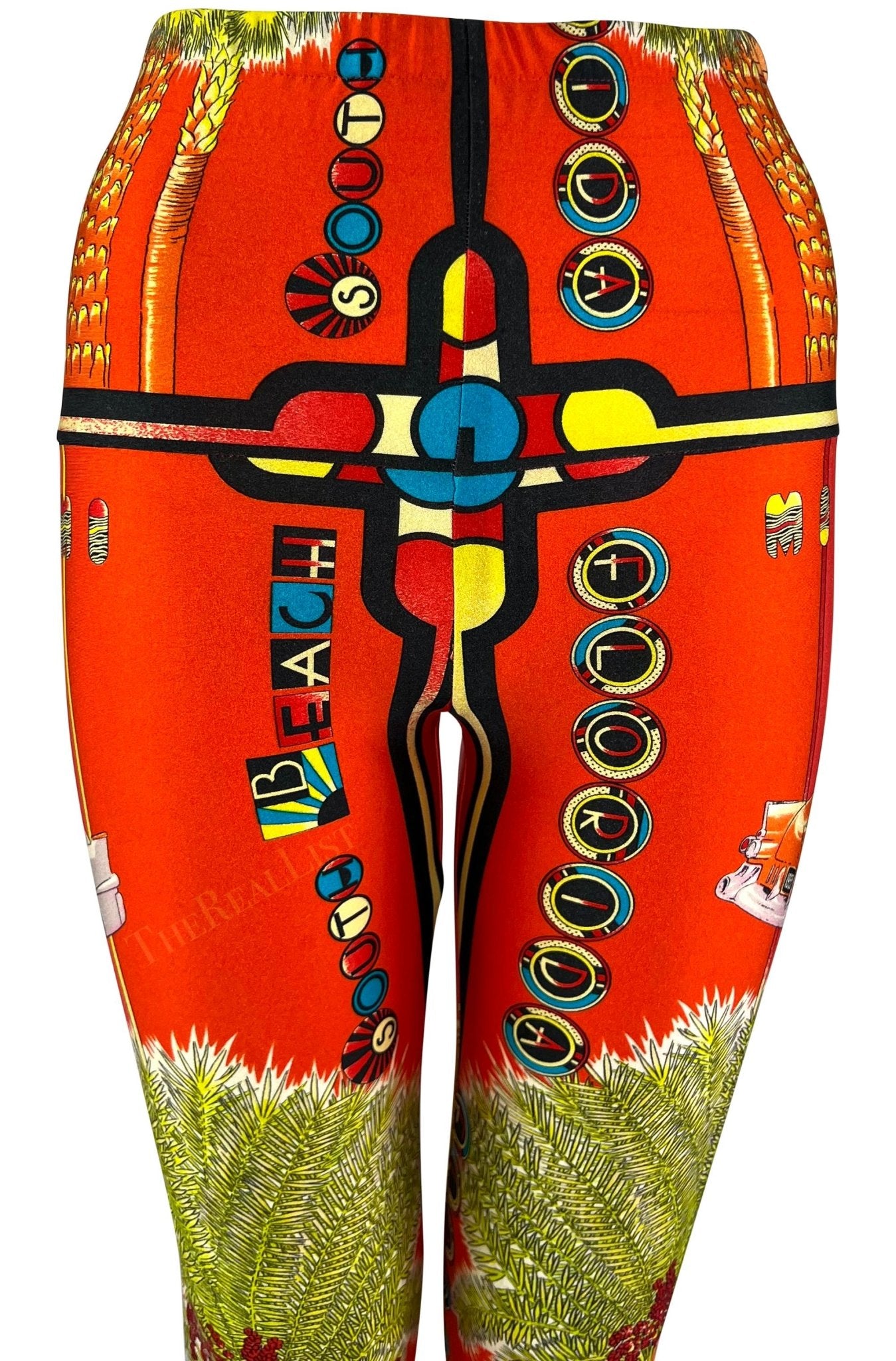 S/S 1993 Gianni Versace South Beach Miami Sunset Orange Red Florida Print Tights - RealList
