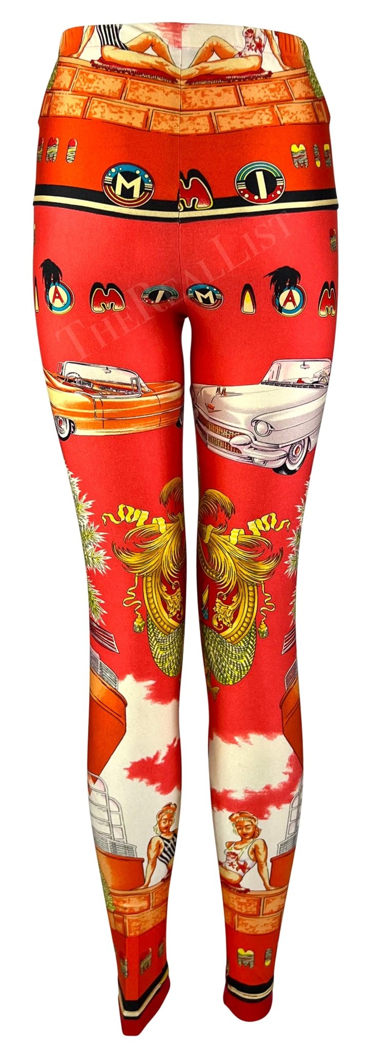 S/S 1993 Gianni Versace South Beach Miami Sunset Orange Red Florida Print Tights - RealList