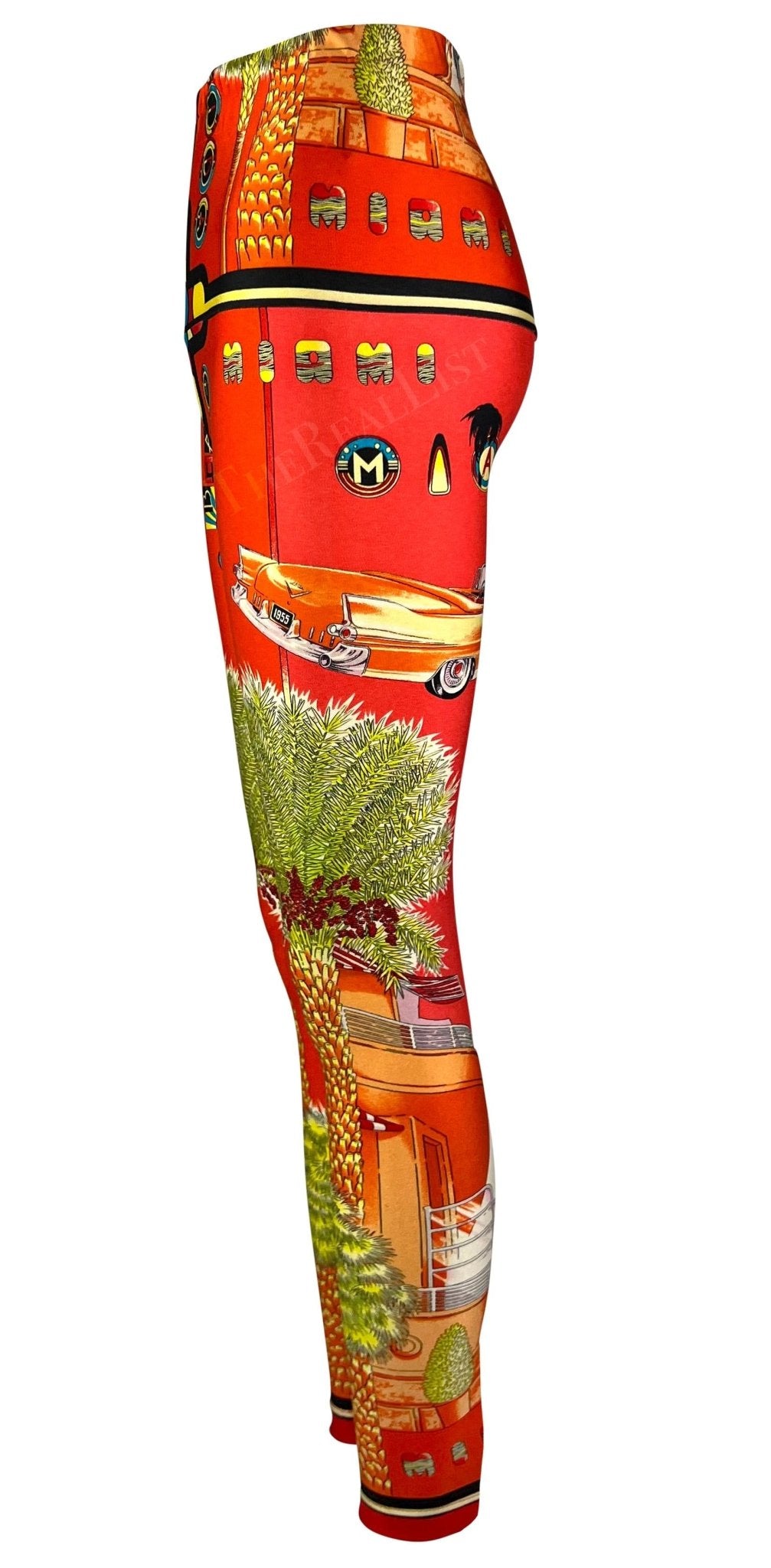 S/S 1993 Gianni Versace South Beach Miami Sunset Orange Red Florida Print Tights - RealList