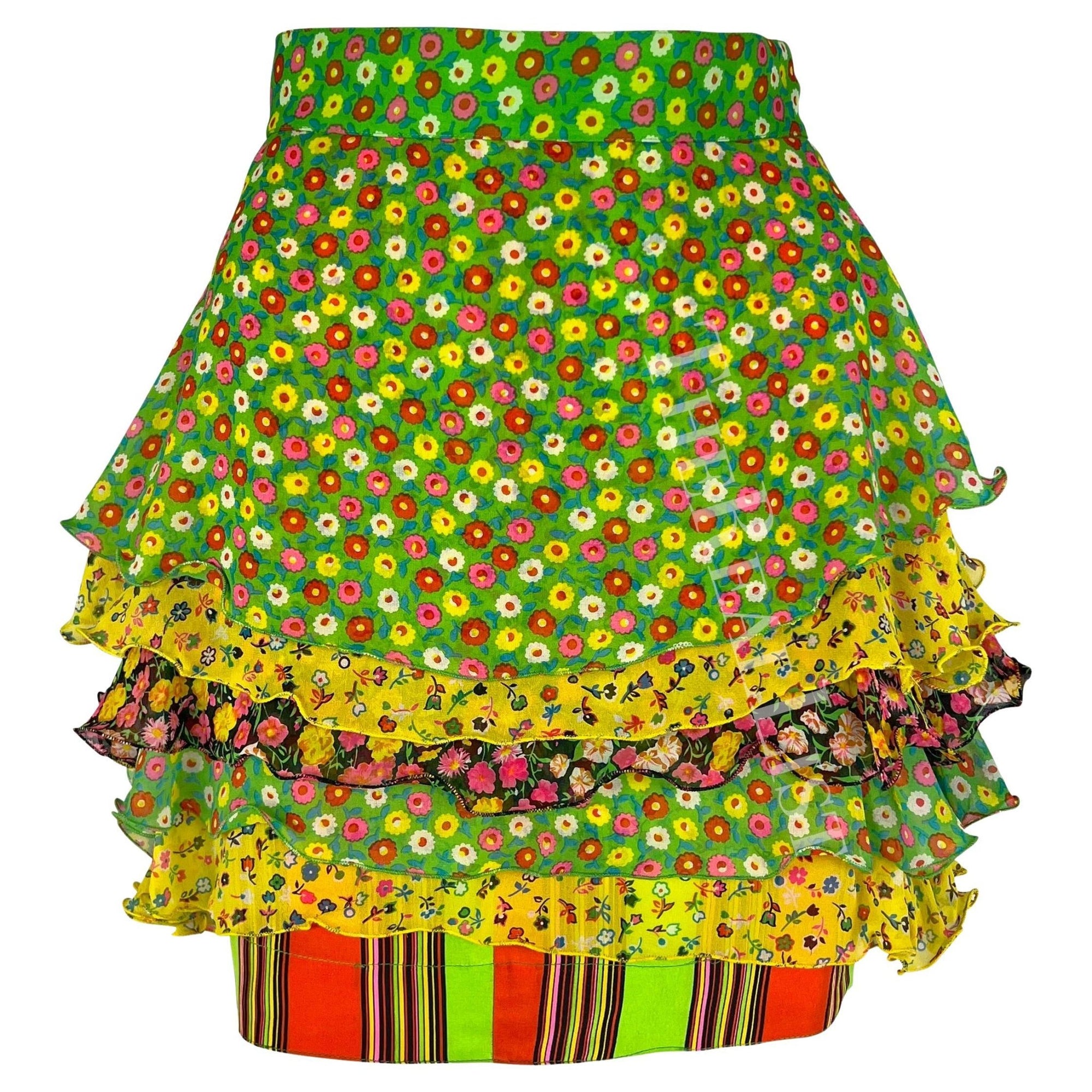 S/S 1993 Gianni Versace Tiered Floral Multicolor Runway Mini Skirt - RealList