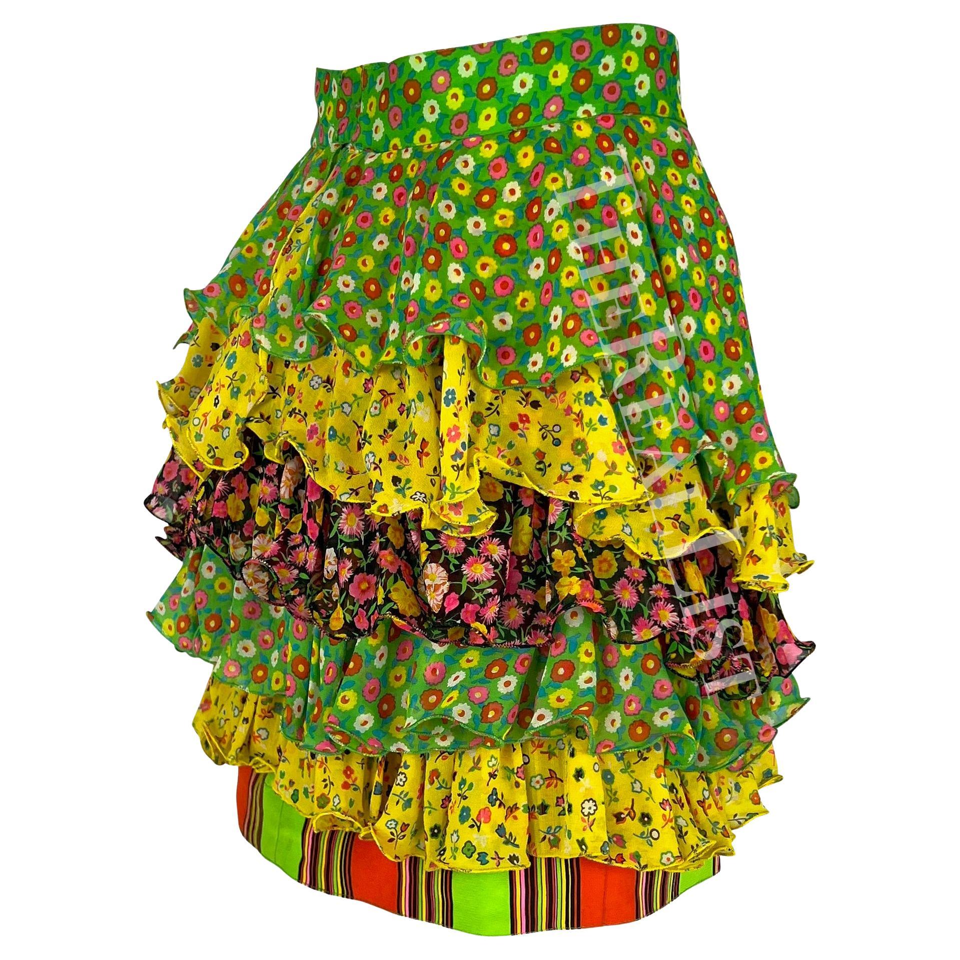 S/S 1993 Gianni Versace Tiered Floral Multicolor Runway Mini Skirt - RealList
