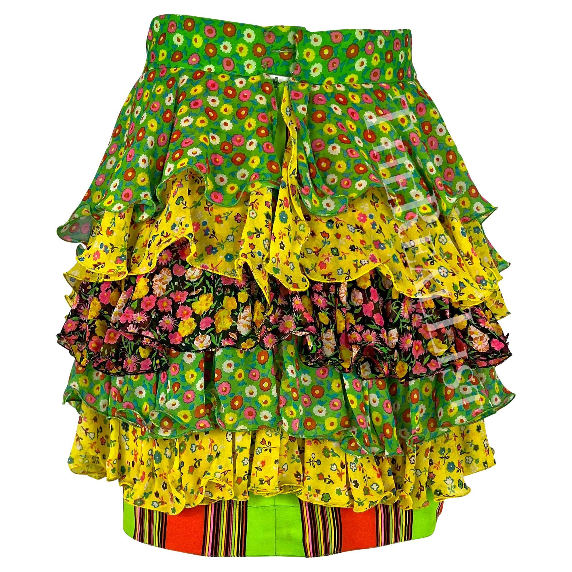 S/S 1993 Gianni Versace Tiered Floral Multicolor Runway Mini Skirt - RealList