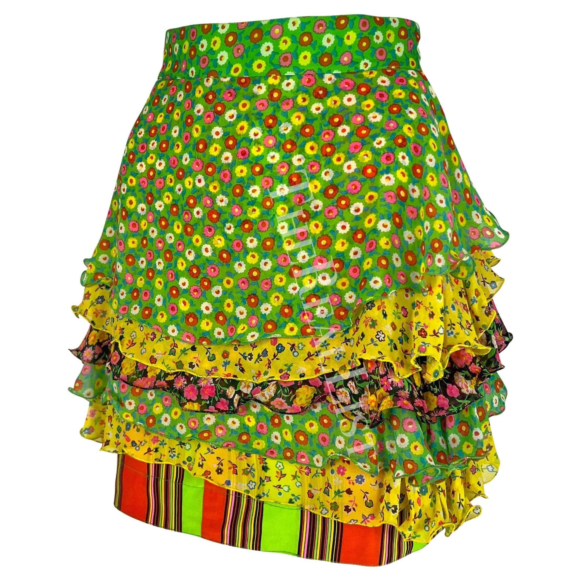 S/S 1993 Gianni Versace Tiered Floral Multicolor Runway Mini Skirt - RealList