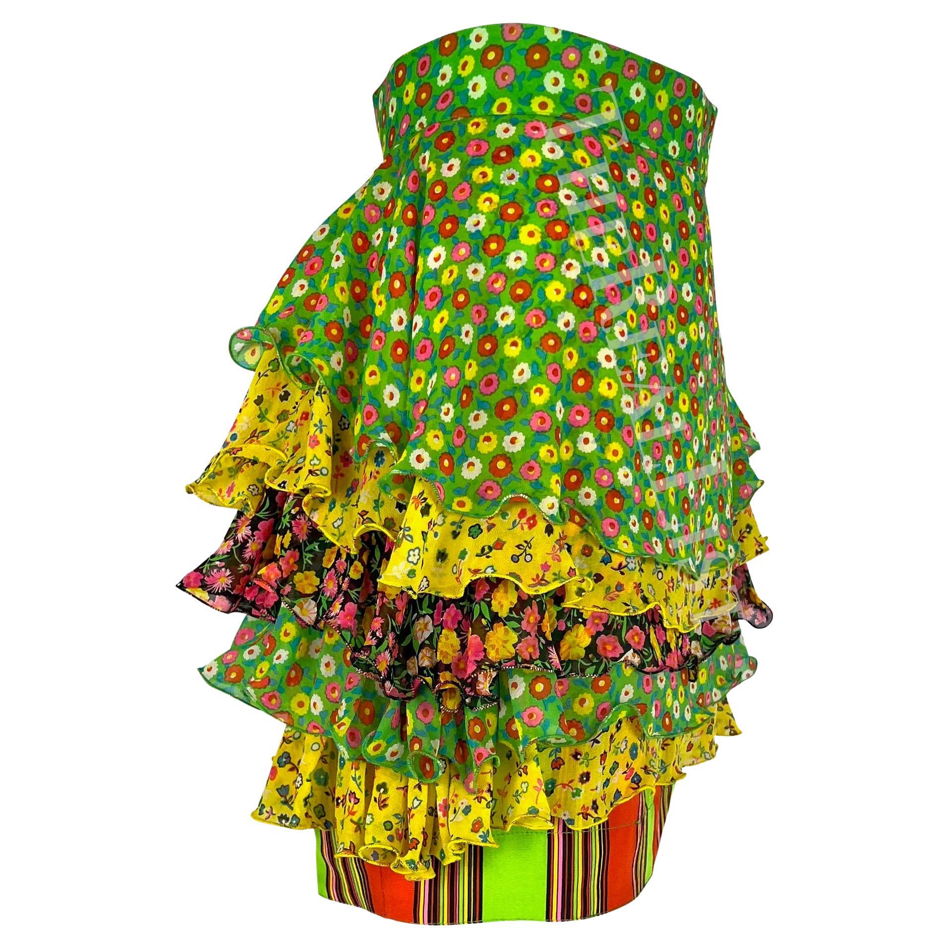 S/S 1993 Gianni Versace Tiered Floral Multicolor Runway Mini Skirt - RealList