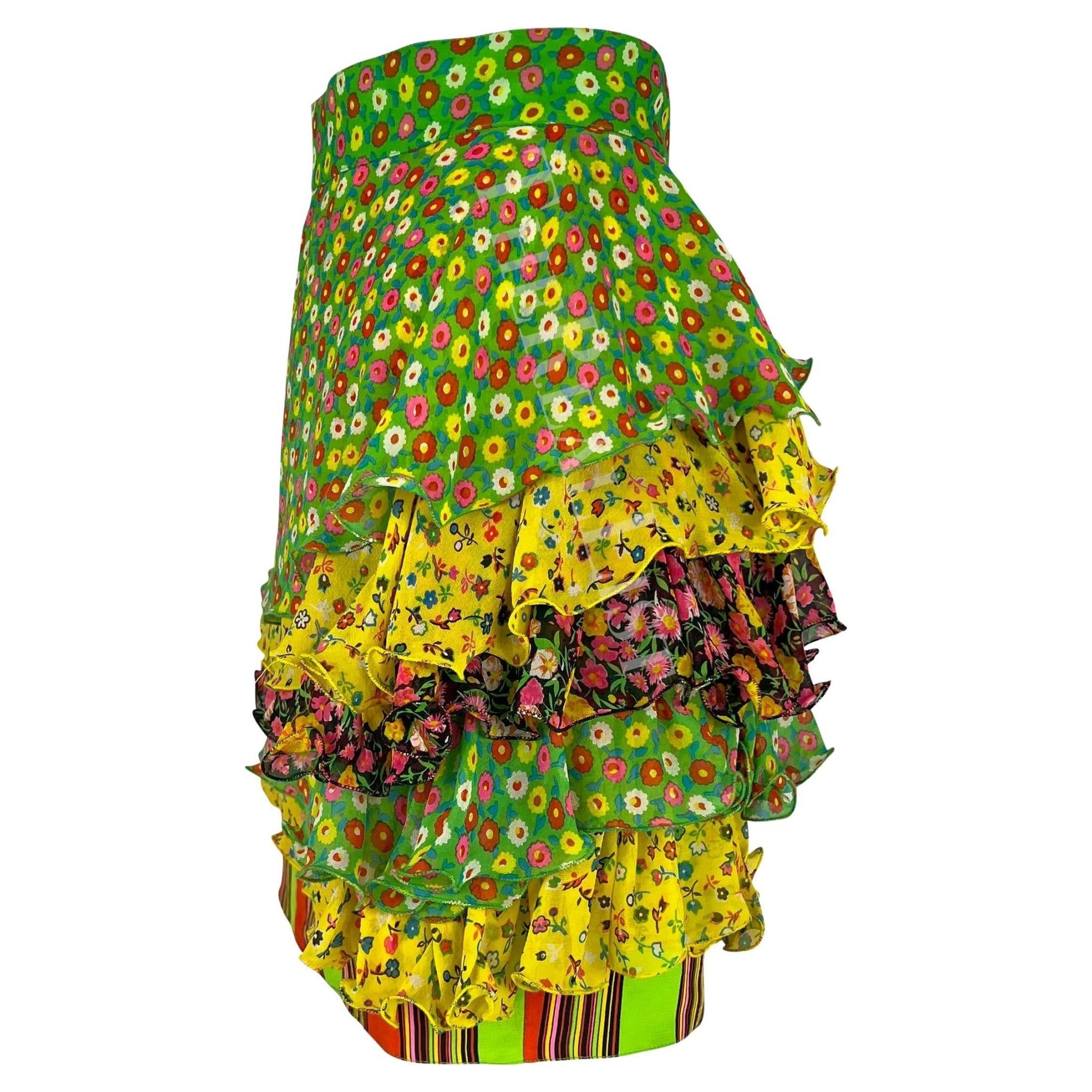 S/S 1993 Gianni Versace Tiered Floral Multicolor Runway Mini Skirt - RealList