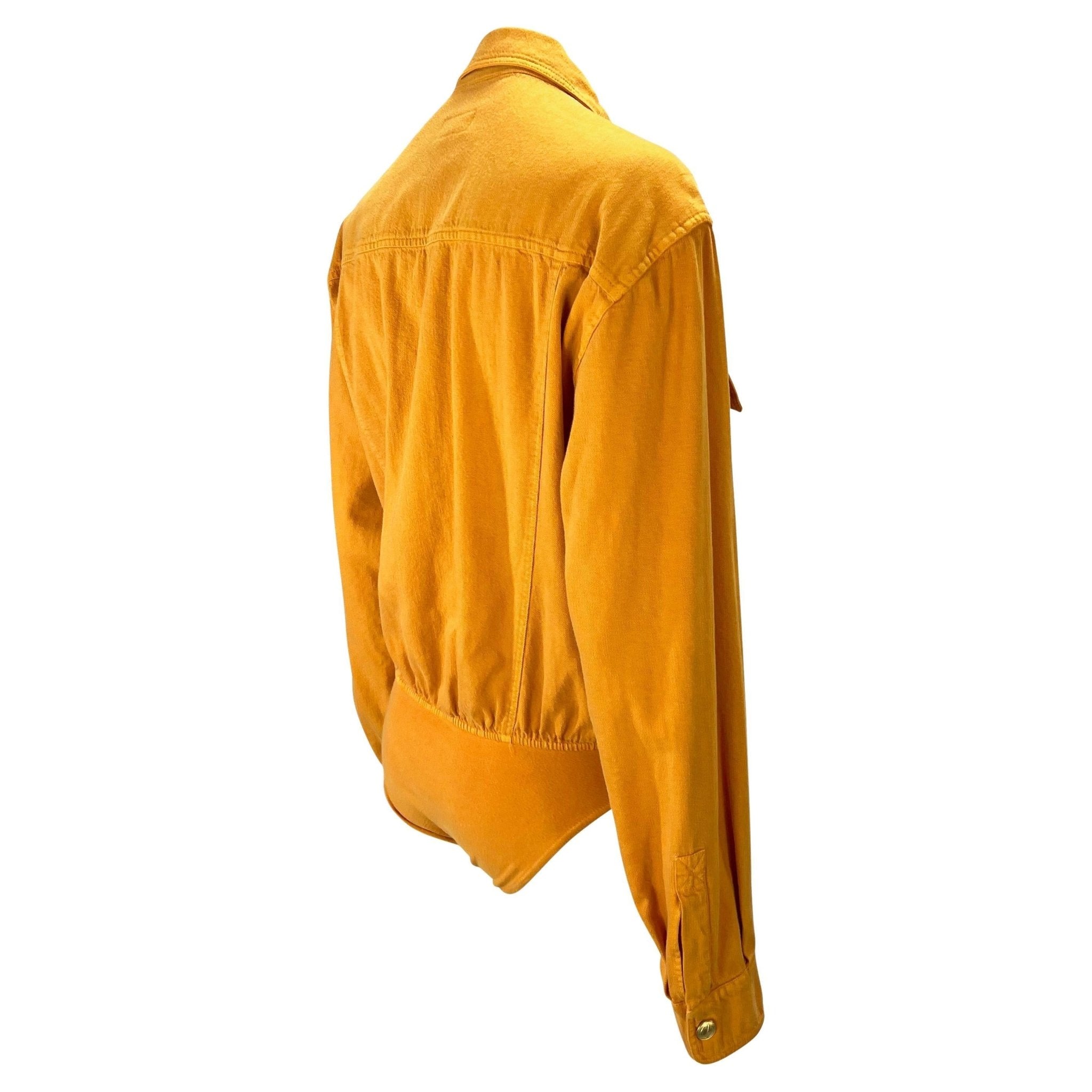 S/S 1993 Gucci Gold GG Snap Pocket Orange Cotton Twill Leotard Shirt - RealList