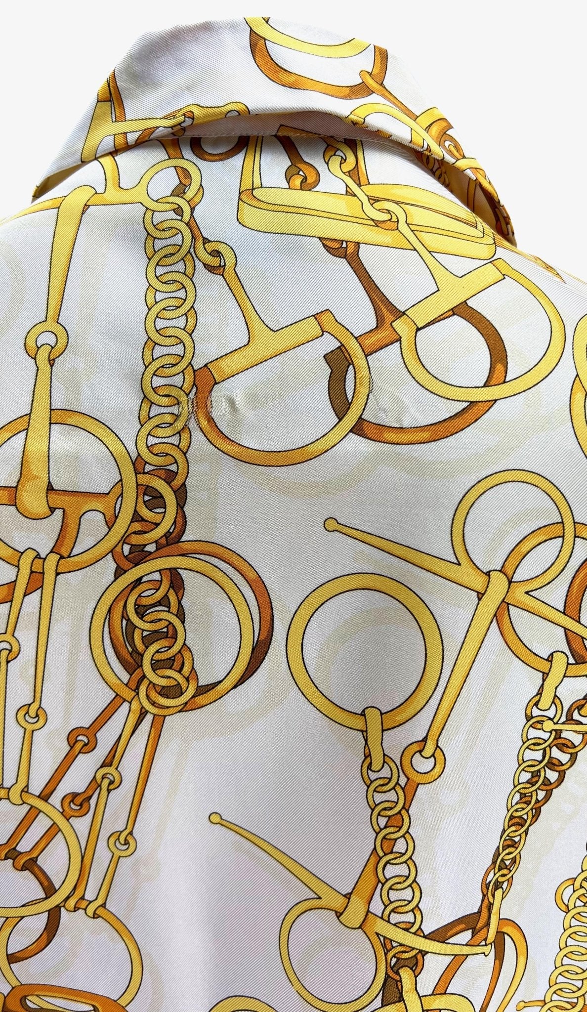 S/S 1993 Gucci White and Gold Horsebit Print French Cuff Button Up Top - RealList
