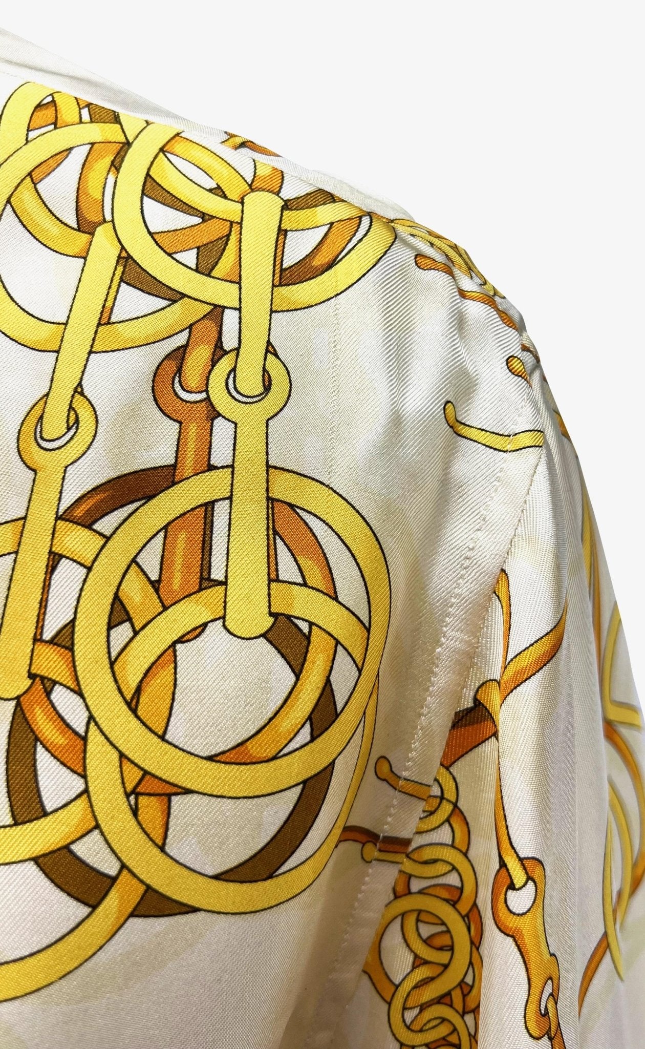 S/S 1993 Gucci White and Gold Horsebit Print French Cuff Button Up Top - RealList