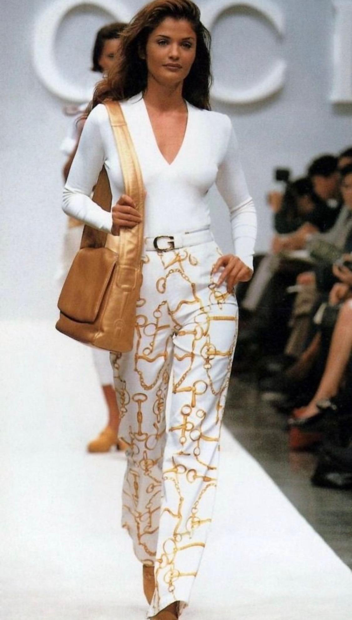 S/S 1993 Gucci White and Gold Horsebit Print French Cuff Button Up Top - RealList