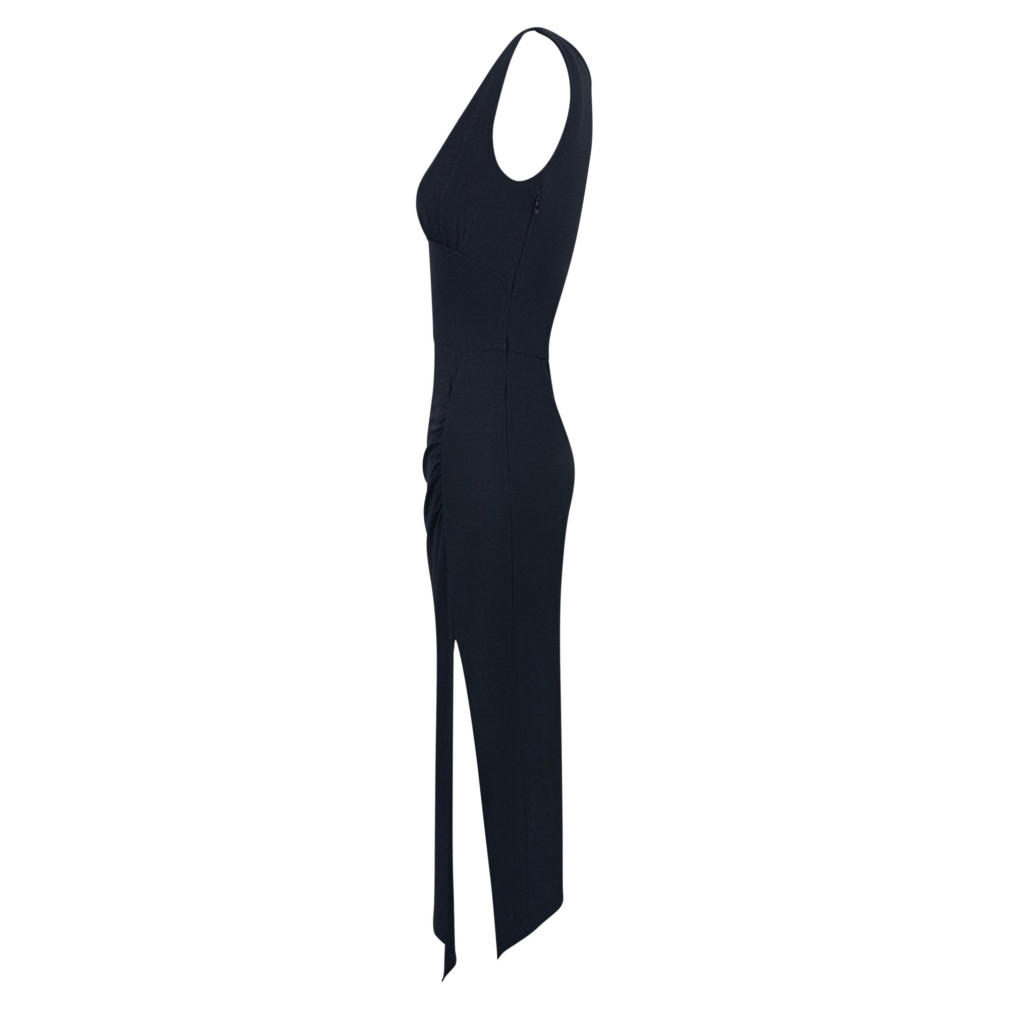 S/S 1993 Norma Kamali Black V - Neck Semi - Sheer Bodycon Sleeveless Maxi Dress - RealList