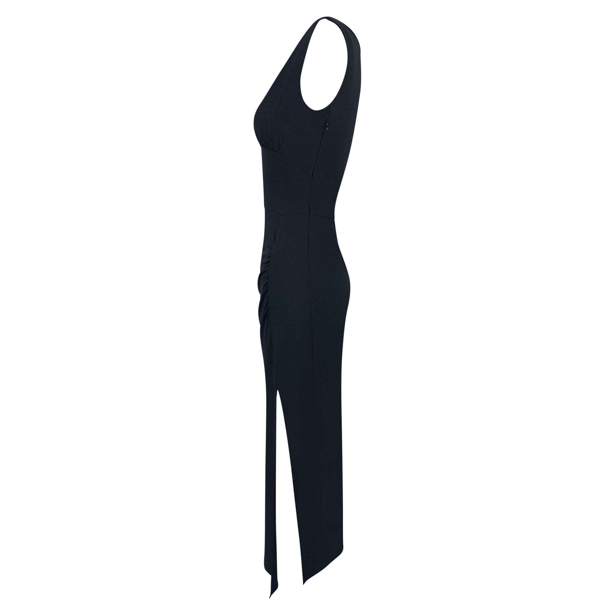 S/S 1993 Norma Kamali Black V - Neck Semi - Sheer Bodycon Sleeveless Maxi Dress - RealList