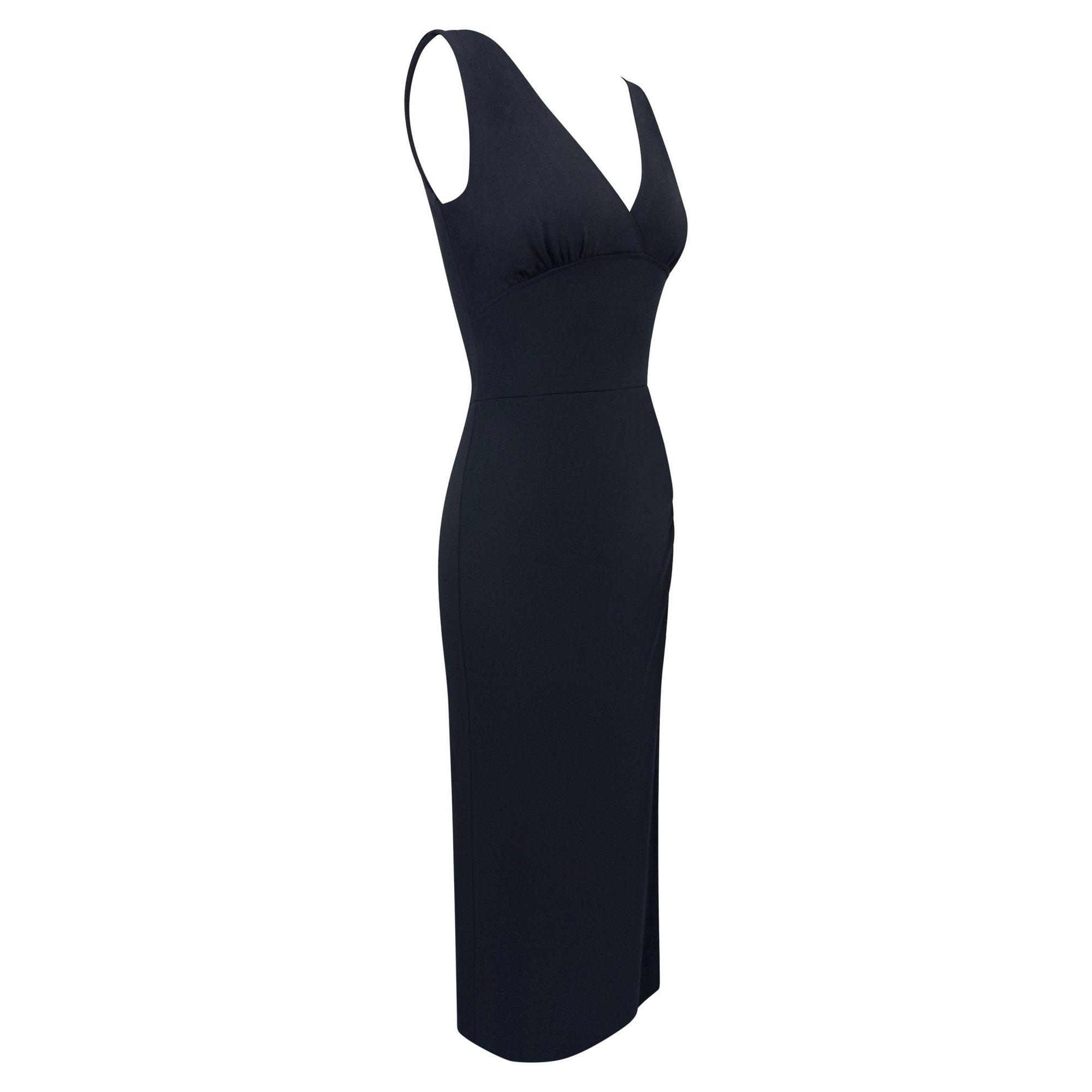 S/S 1993 Norma Kamali Black V - Neck Semi - Sheer Bodycon Sleeveless Maxi Dress - RealList