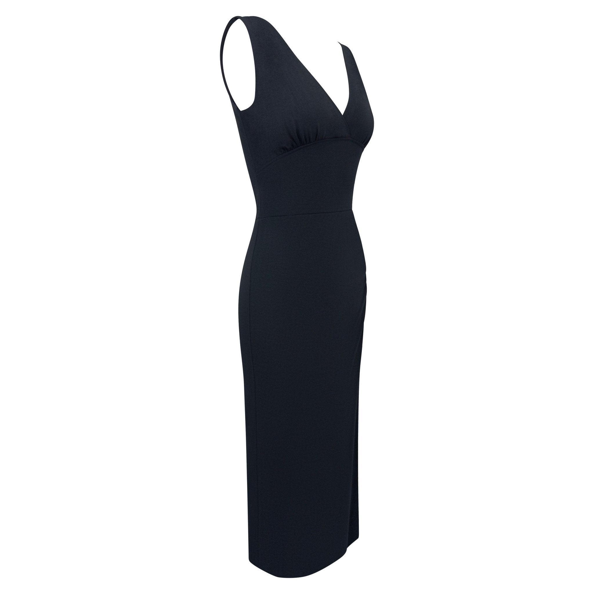 S/S 1993 Norma Kamali Black V - Neck Semi - Sheer Bodycon Sleeveless Maxi Dress - RealList