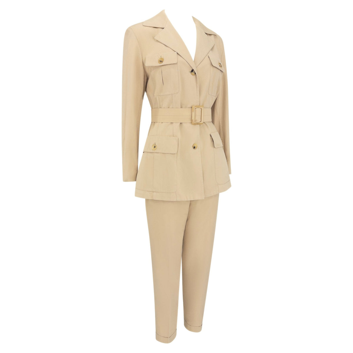 S/S 1993 Prada Runway Khaki Beige Cargo Belted Pantsuit - RealList