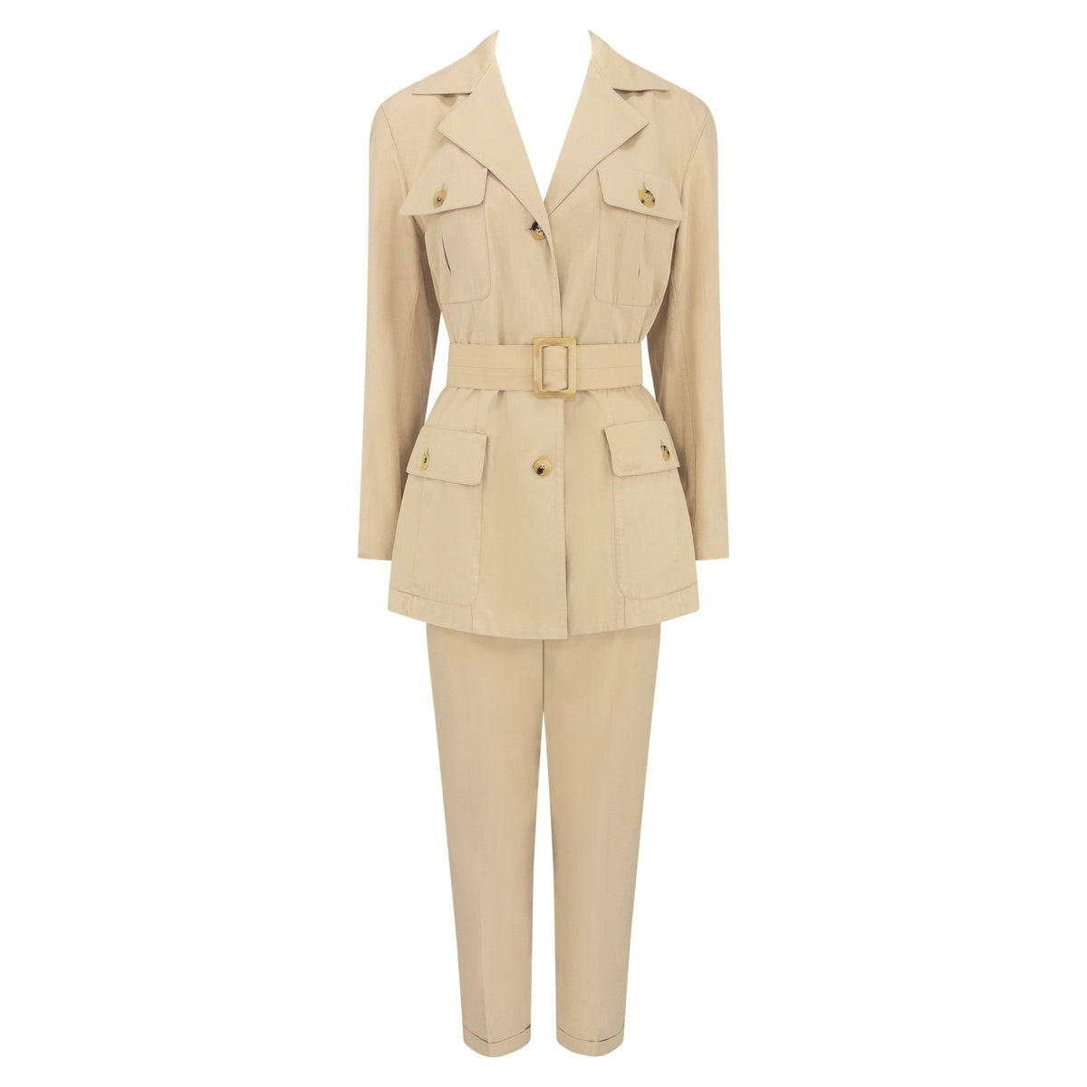 S/S 1993 Prada Runway Khaki Beige Cargo Belted Pantsuit - RealList