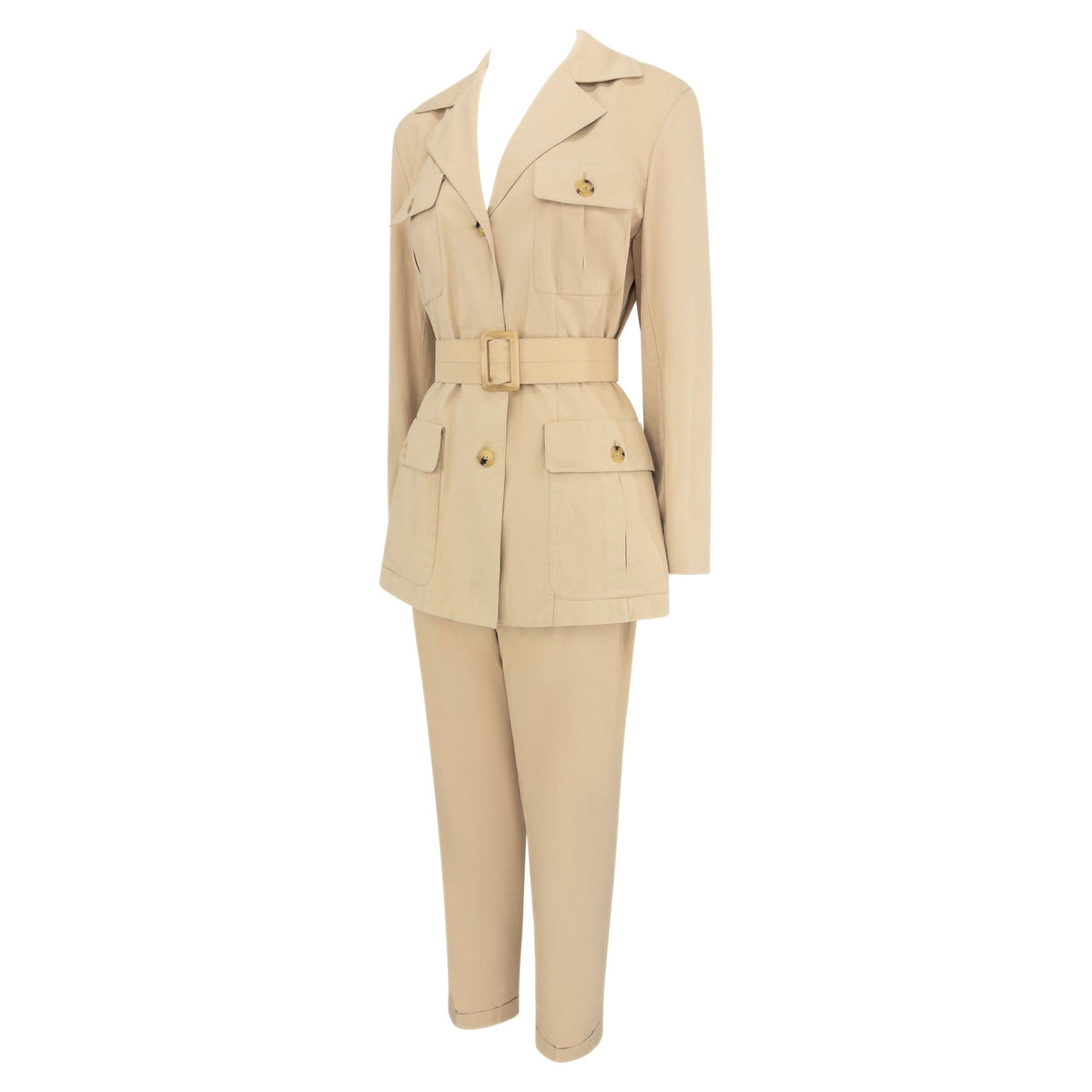 S/S 1993 Prada Runway Khaki Beige Cargo Belted Pantsuit - RealList