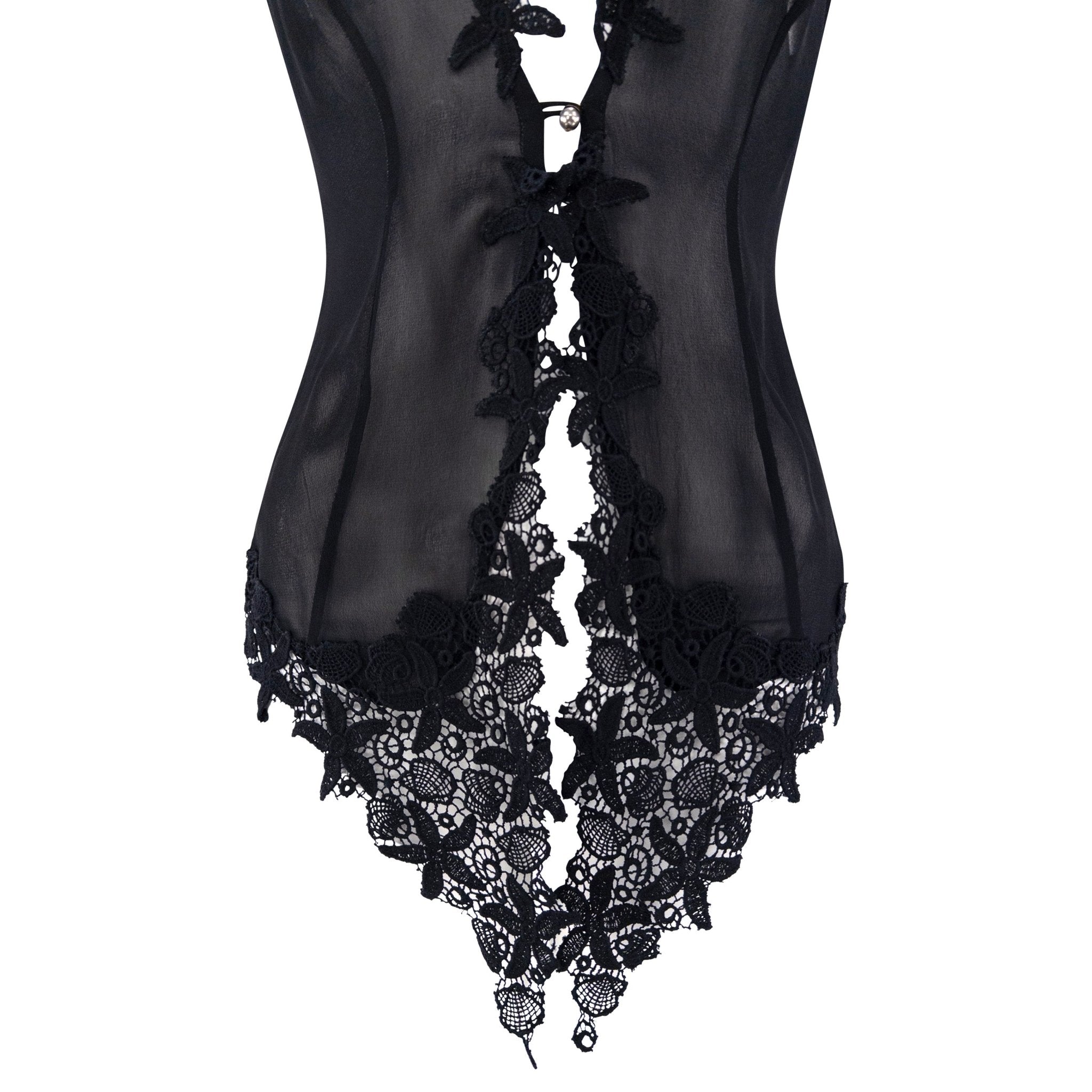 S/S 1993 Rifat Ozbek Runway Sheer Black Lace-Trim Plunging Vest - RealList