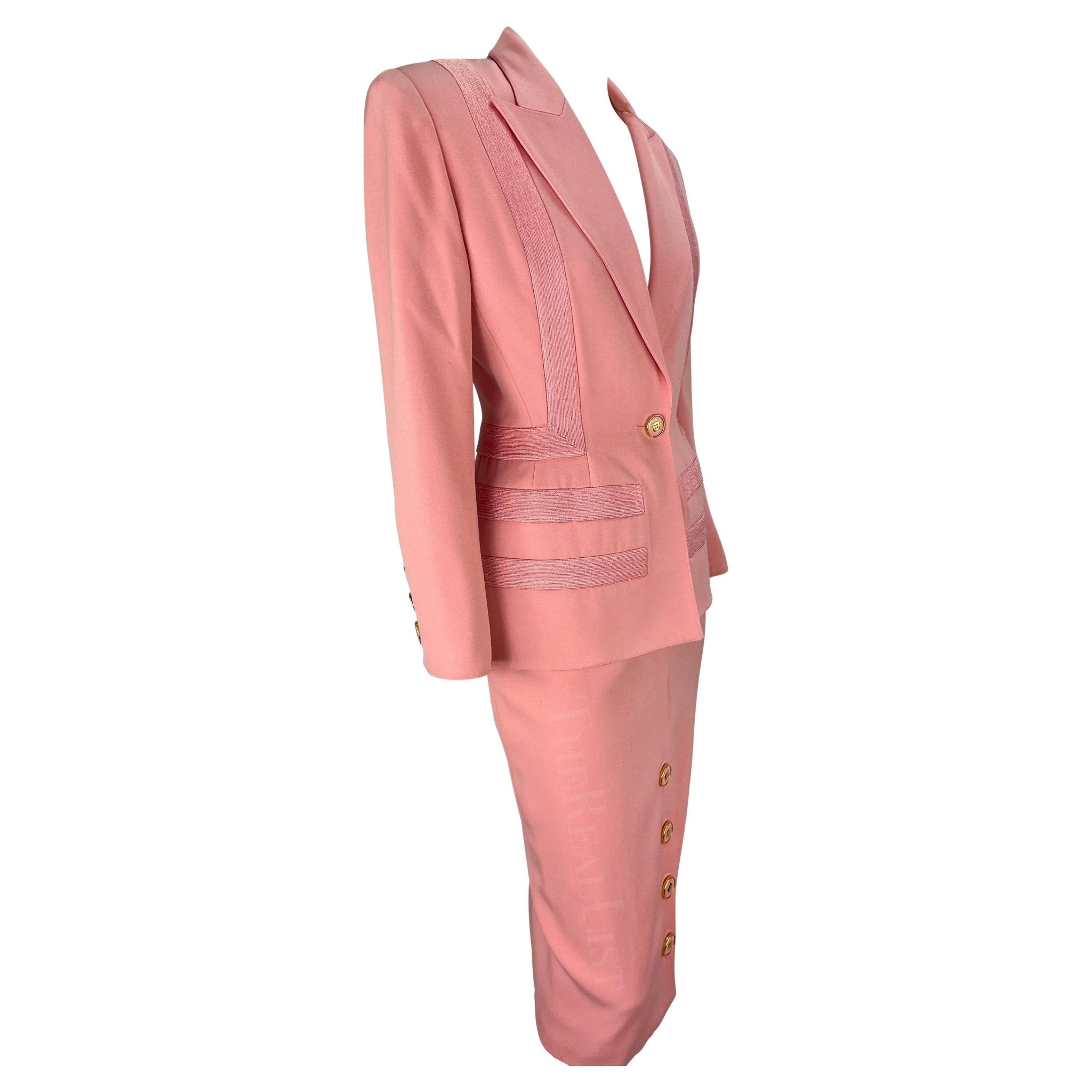 S/S 1993 Valentino Garavani Runway Embroidered Geometric Light Pink Skirt Suit - RealList