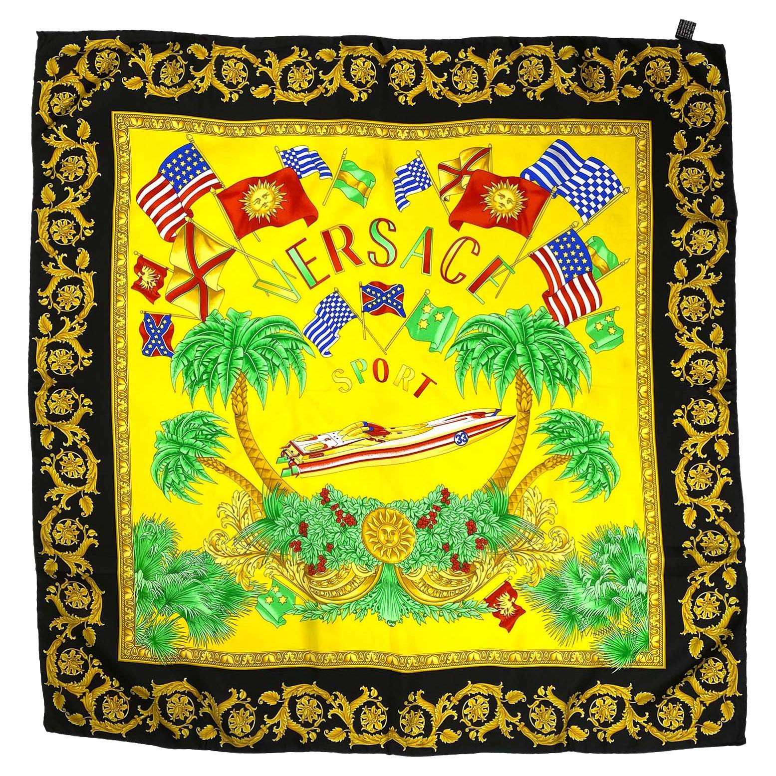 S/S 1993 Versace Sport by Gianni Miami Print Silk Square Scarf - RealList
