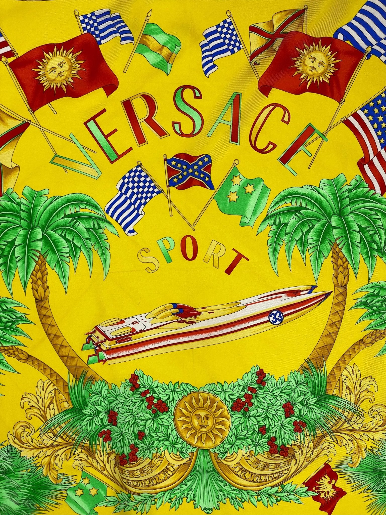S/S 1993 Versace Sport by Gianni Miami Print Silk Square Scarf - RealList