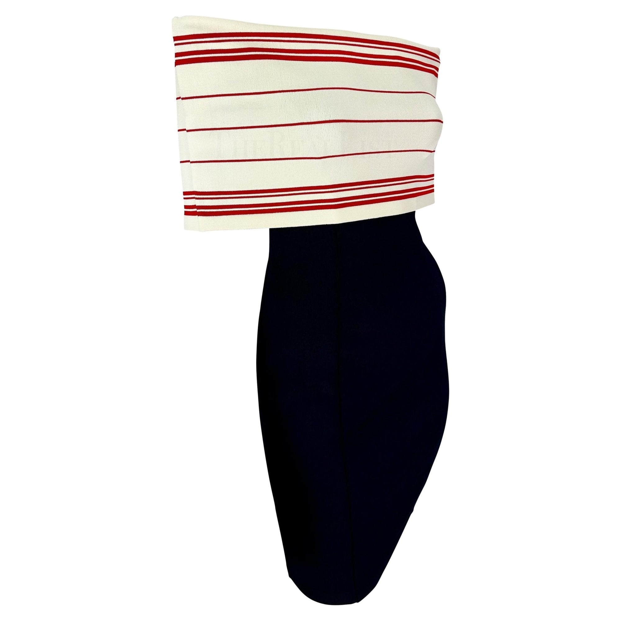 S/S 1994 Angelo Tarlazzi Runway Navy Off - The - Shoulder Knit Bodycon Mini Dress - RealList