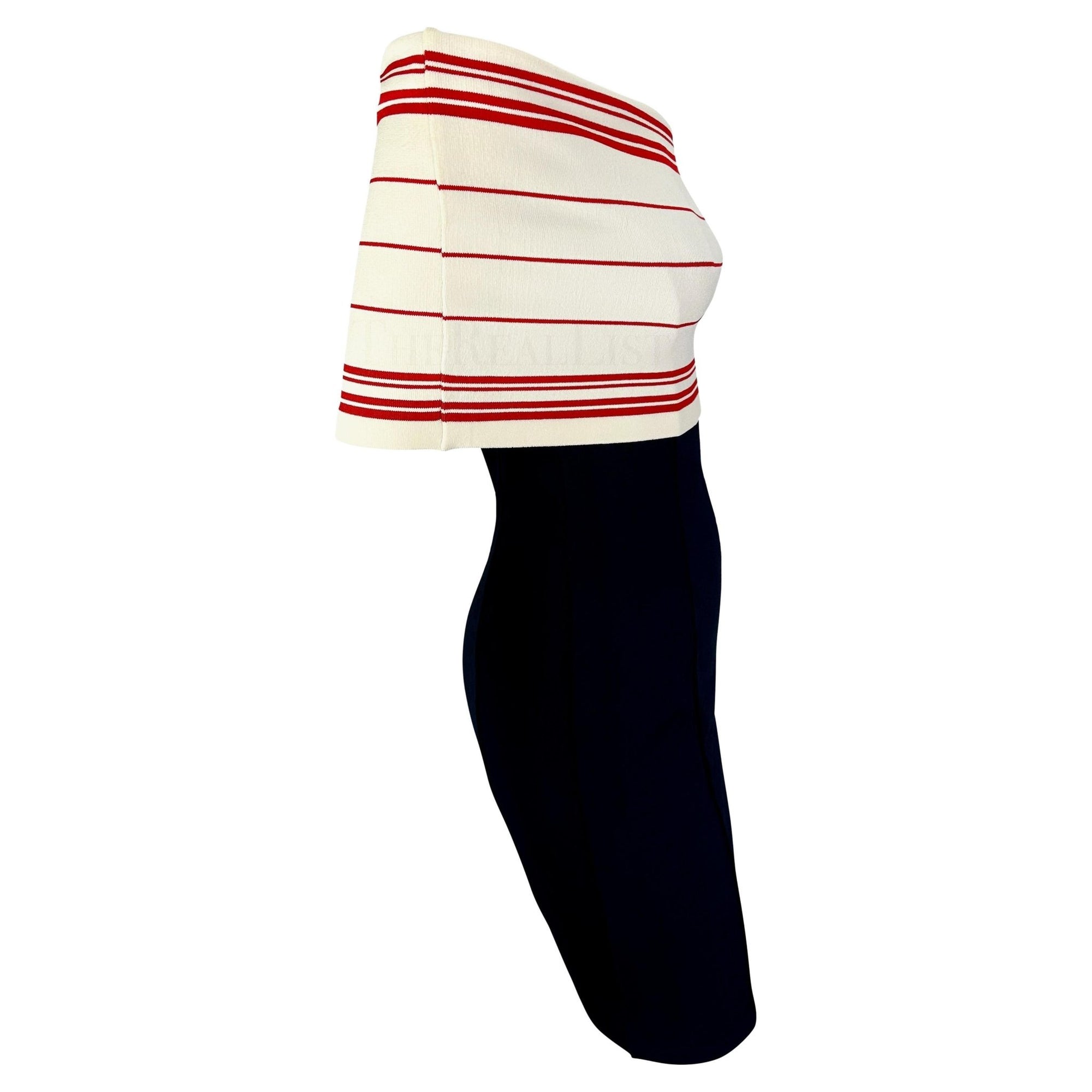 S/S 1994 Angelo Tarlazzi Runway Navy Off - The - Shoulder Knit Bodycon Mini Dress - RealList