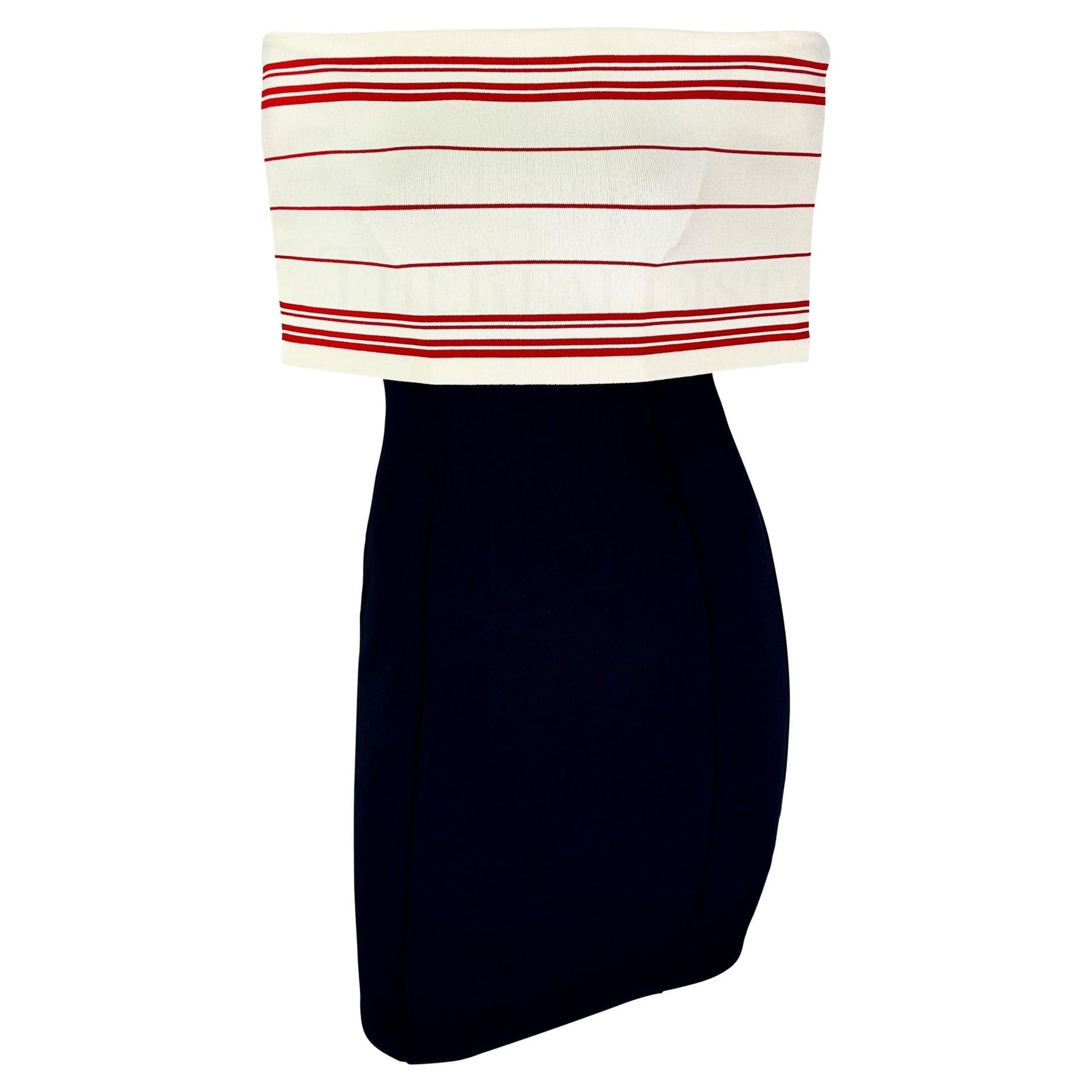 S/S 1994 Angelo Tarlazzi Runway Navy Off - The - Shoulder Knit Bodycon Mini Dress - RealList