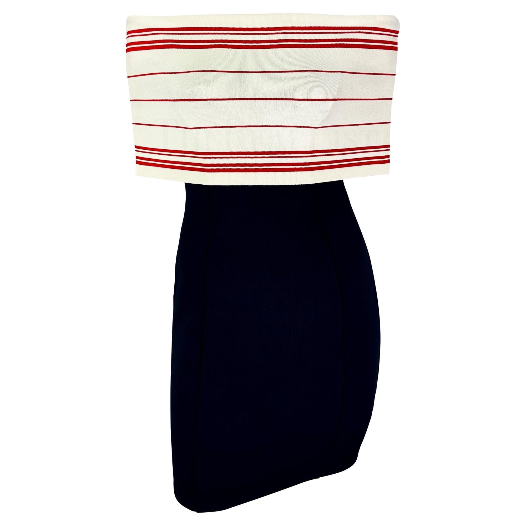 S/S 1994 Angelo Tarlazzi Runway Navy Off - The - Shoulder Knit Bodycon Mini Dress - RealList