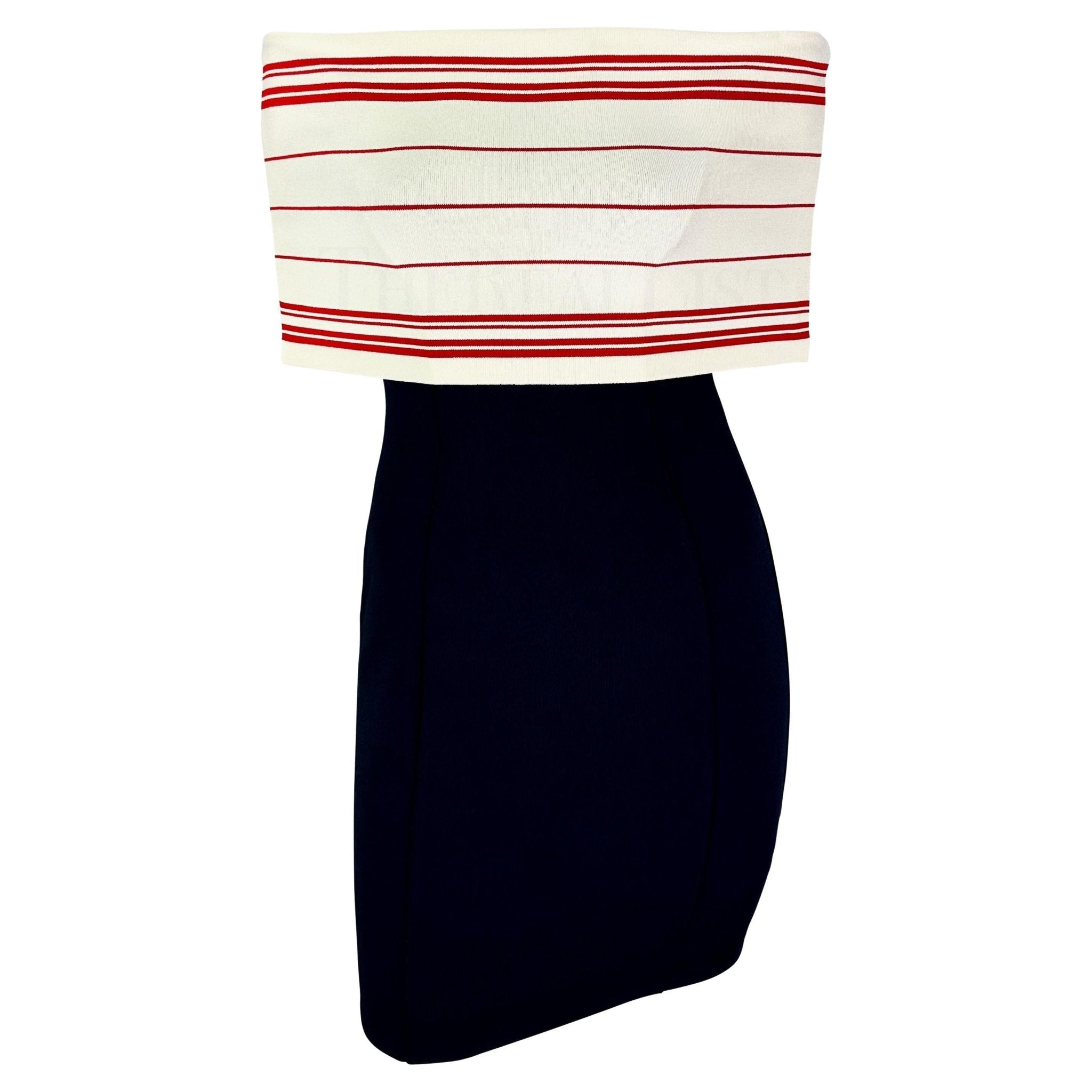 S/S 1994 Angelo Tarlazzi Runway Navy Off - The - Shoulder Knit Bodycon Mini Dress - RealList