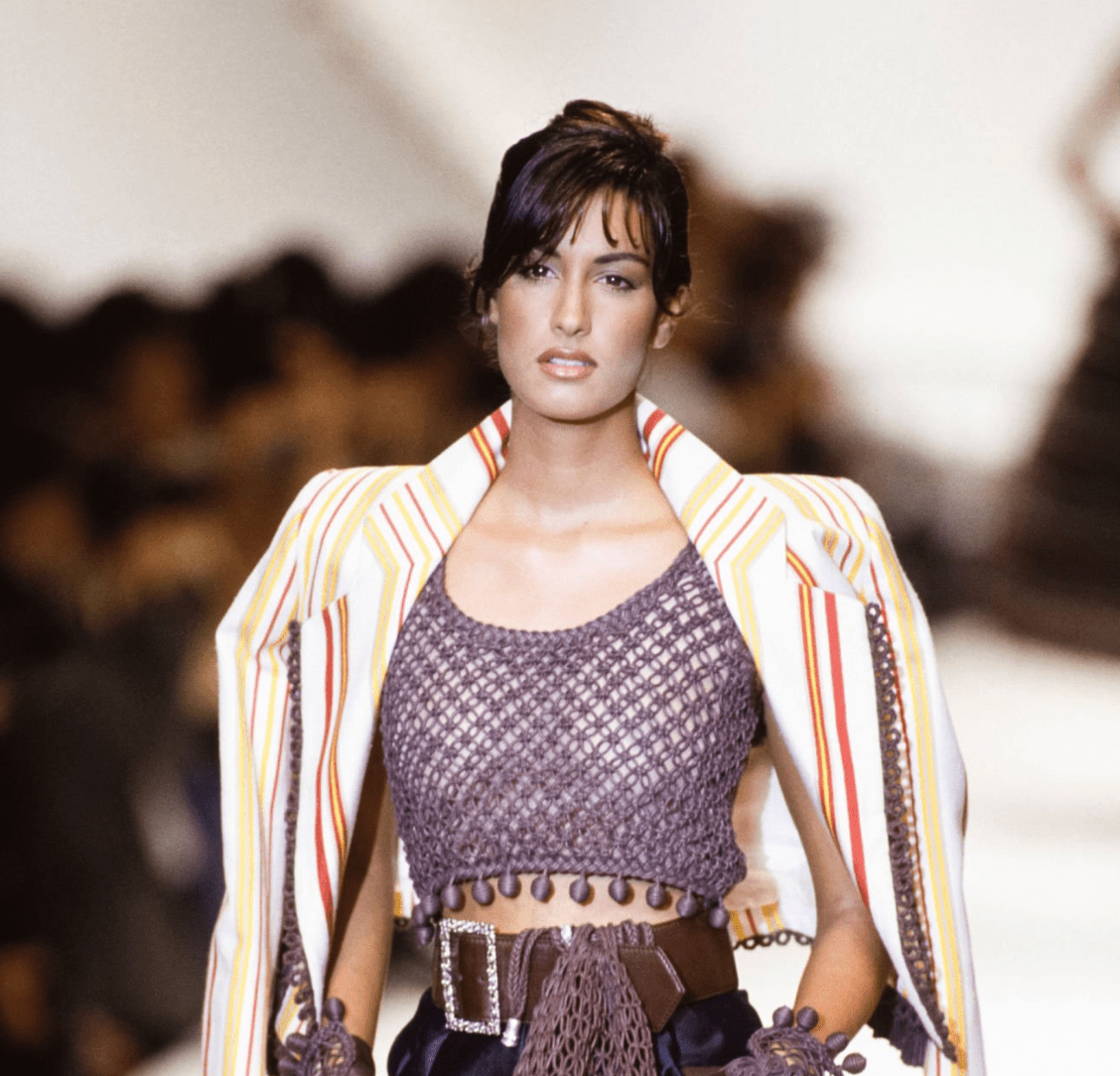 S/S 1994 Christian Dior by Gianfranco Ferré Runway Brown Waxed Cord Crop Top Vest - RealList