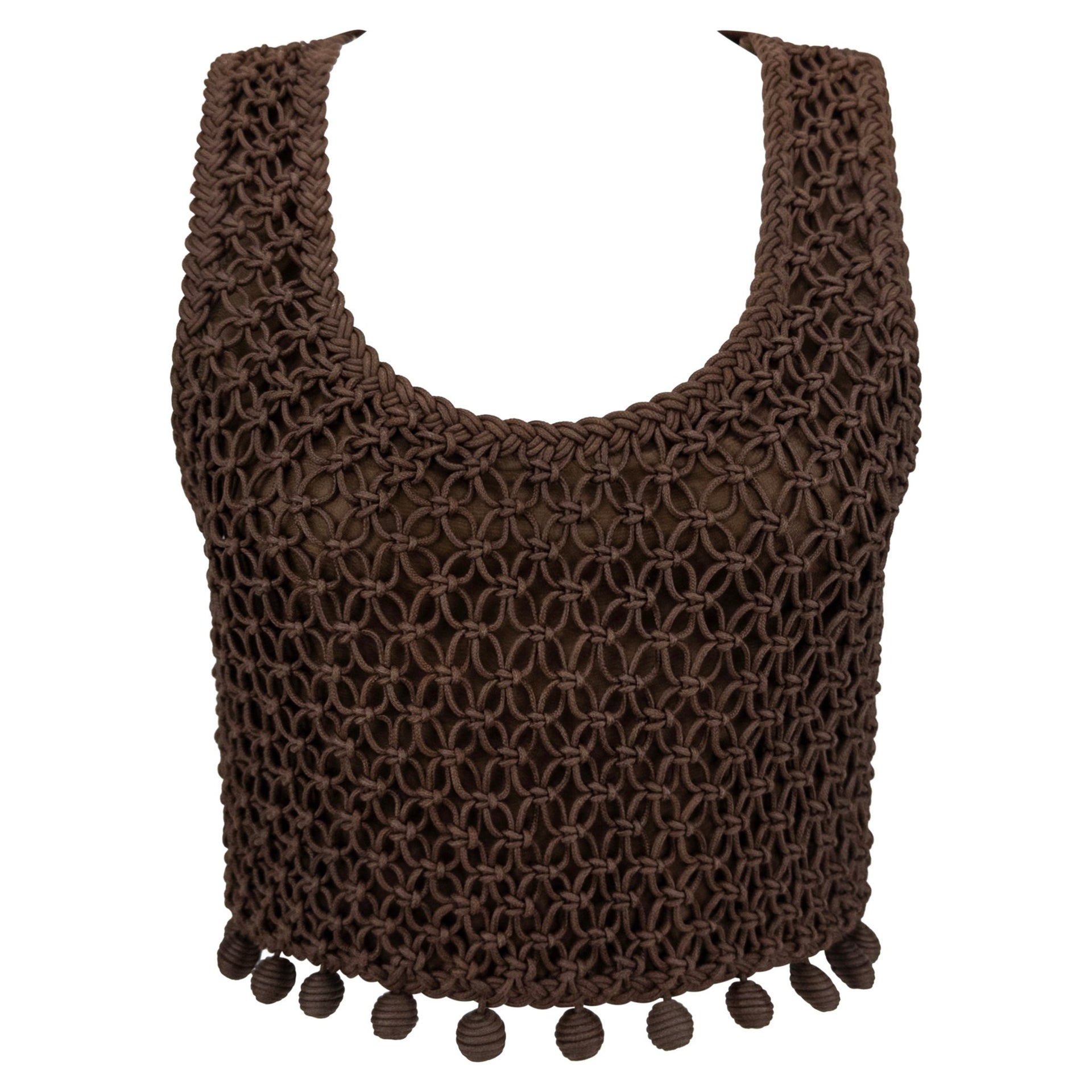 S/S 1994 Christian Dior by Gianfranco Ferré Runway Brown Waxed Cord Crop Top Vest - RealList