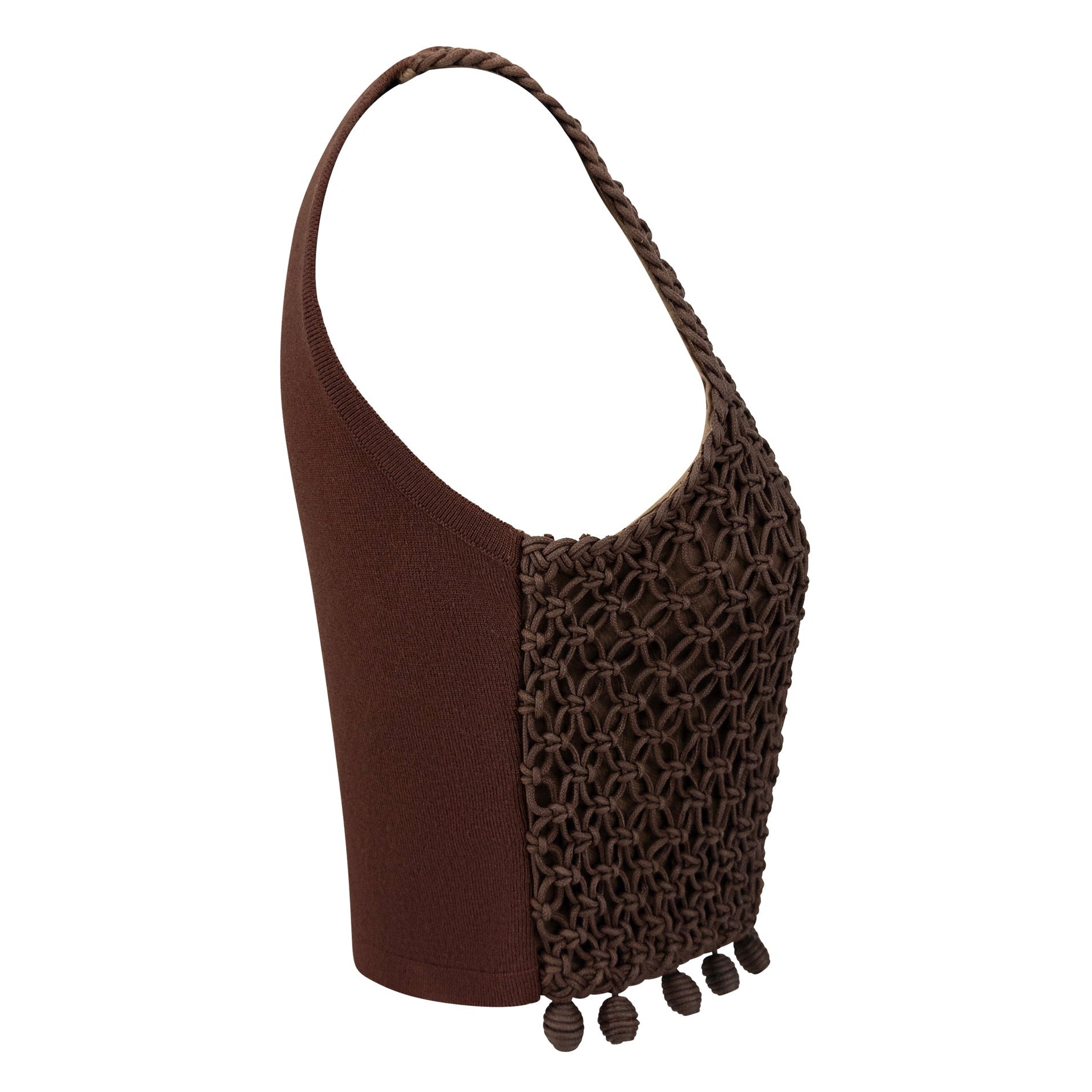 S/S 1994 Christian Dior by Gianfranco Ferré Runway Brown Waxed Cord Crop Top Vest - RealList