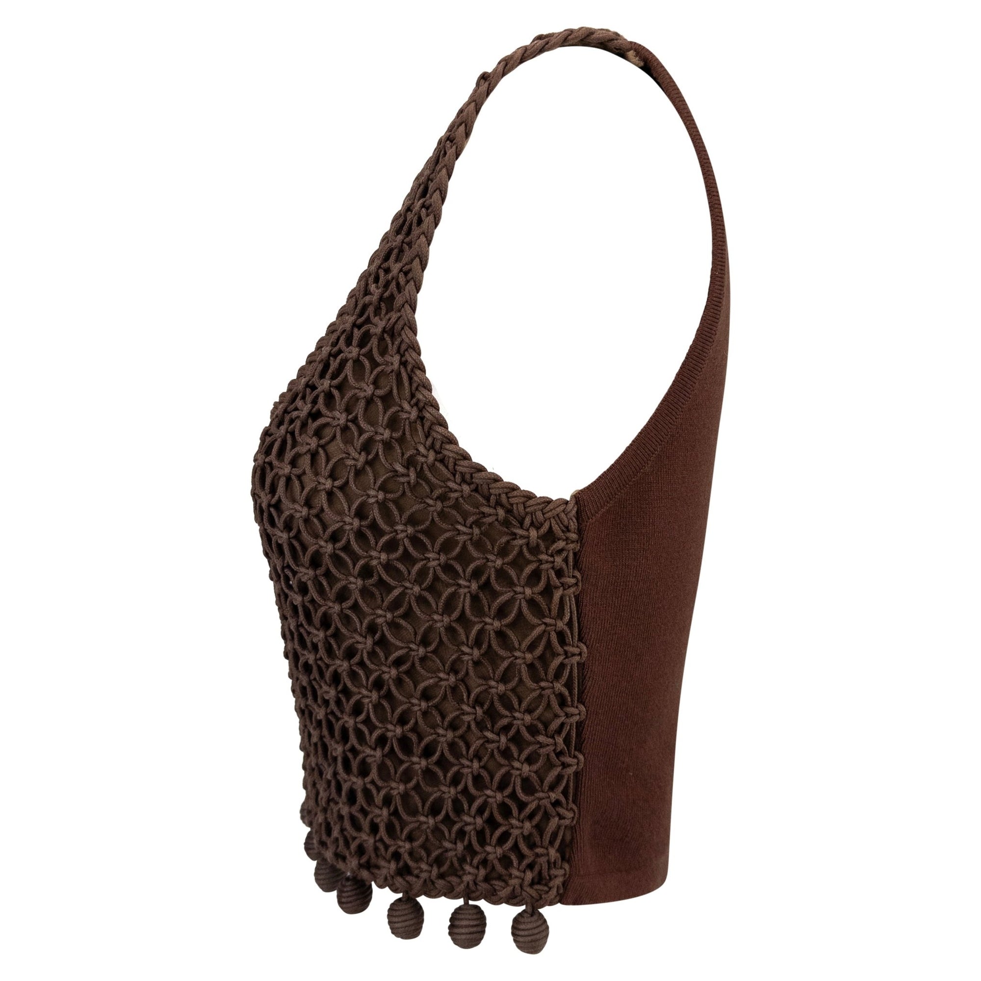 S/S 1994 Christian Dior by Gianfranco Ferré Runway Brown Waxed Cord Crop Top Vest - RealList