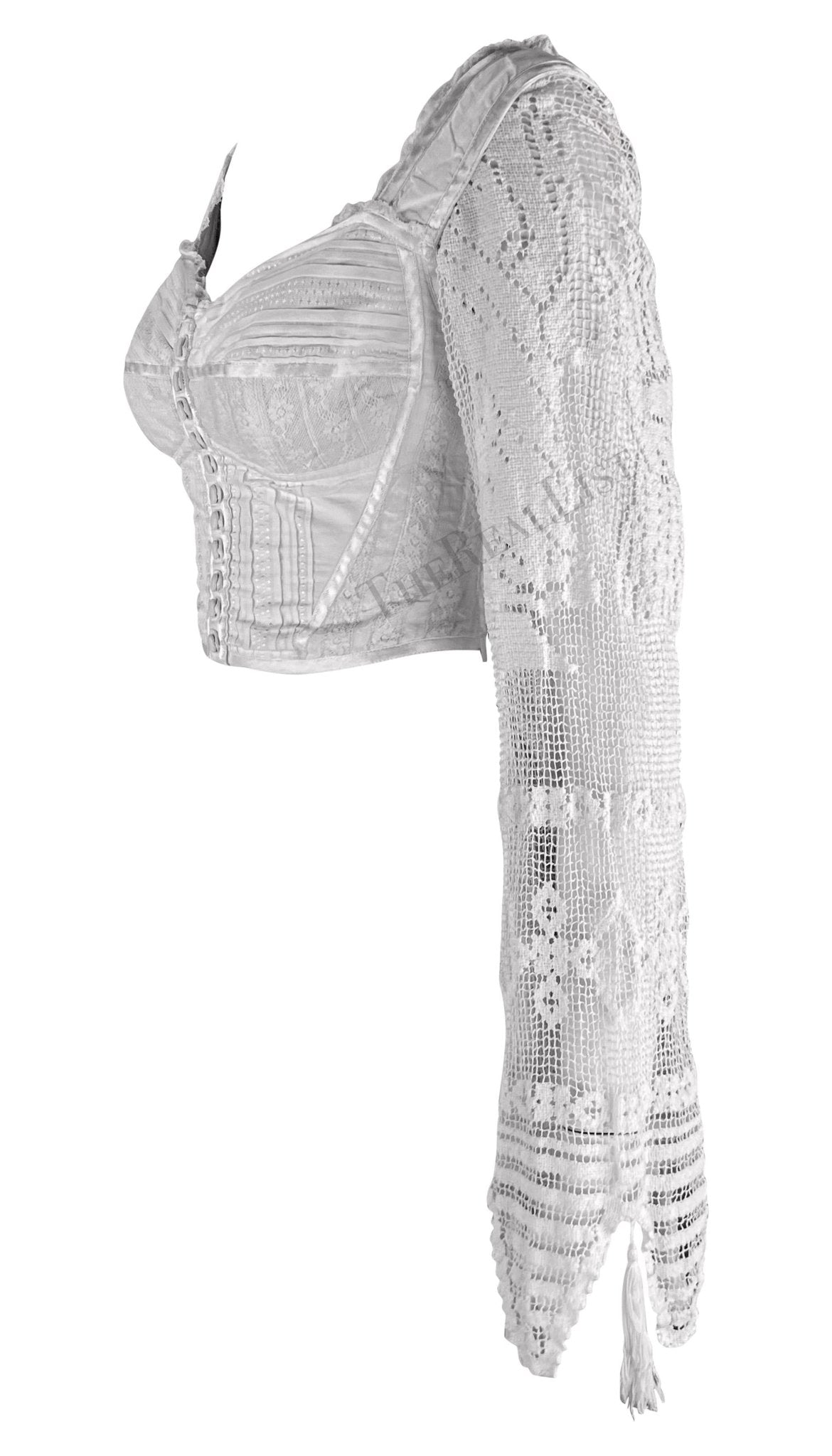 S/S 1994 Dolce & Gabbana White Crochet Tassel Bustier Boned Corset Crop Top - RealList