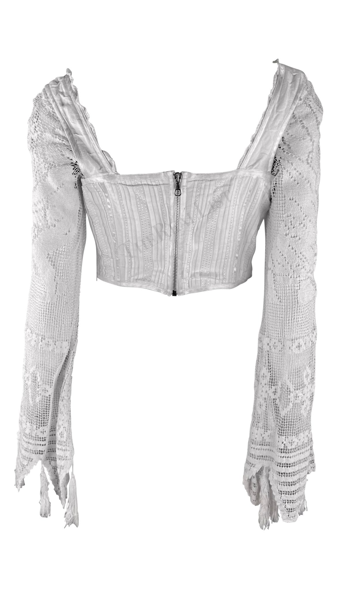S/S 1994 Dolce & Gabbana White Crochet Tassel Bustier Boned Corset Crop Top - RealList