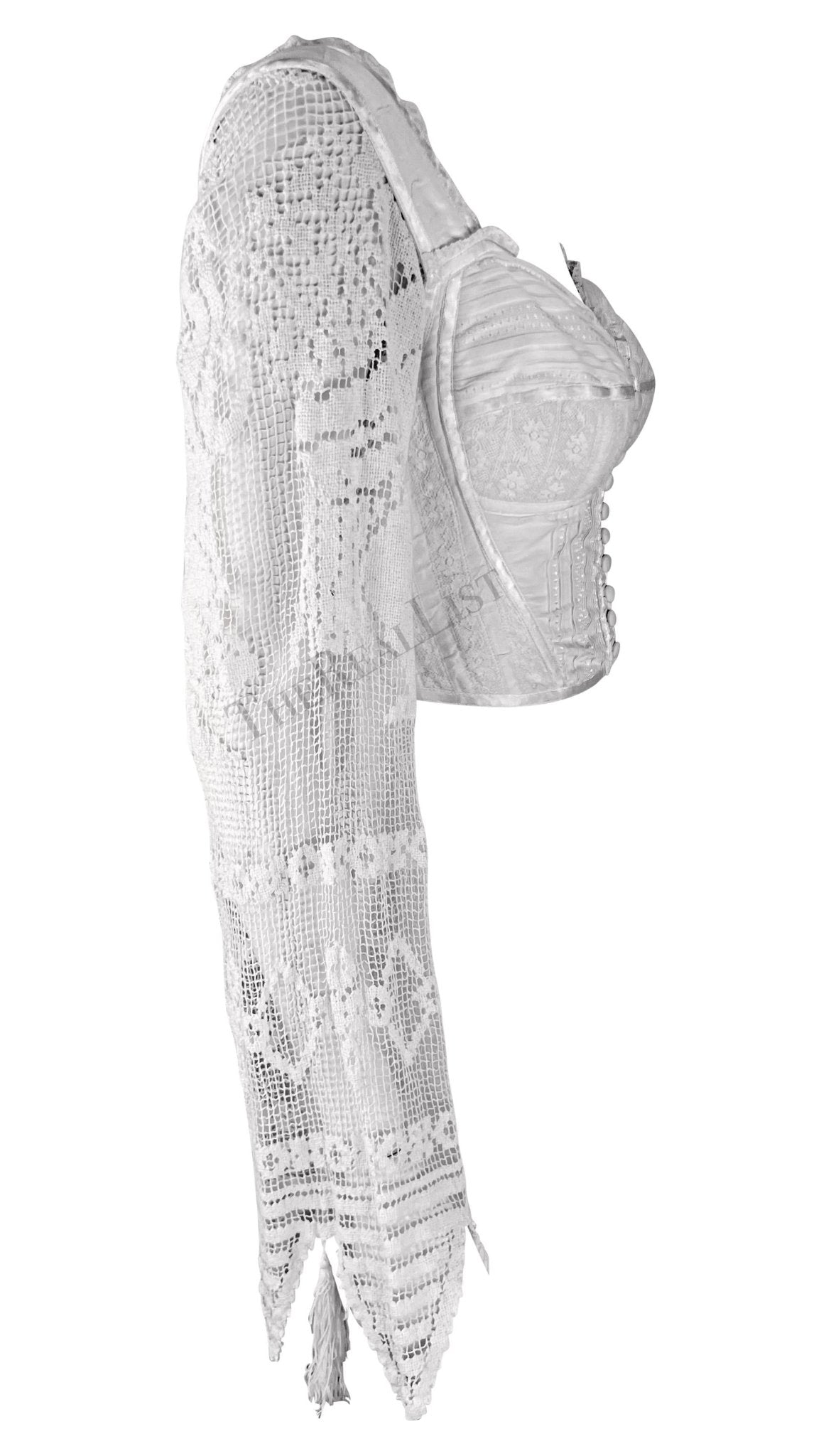 S/S 1994 Dolce & Gabbana White Crochet Tassel Bustier Boned Corset Crop Top - RealList