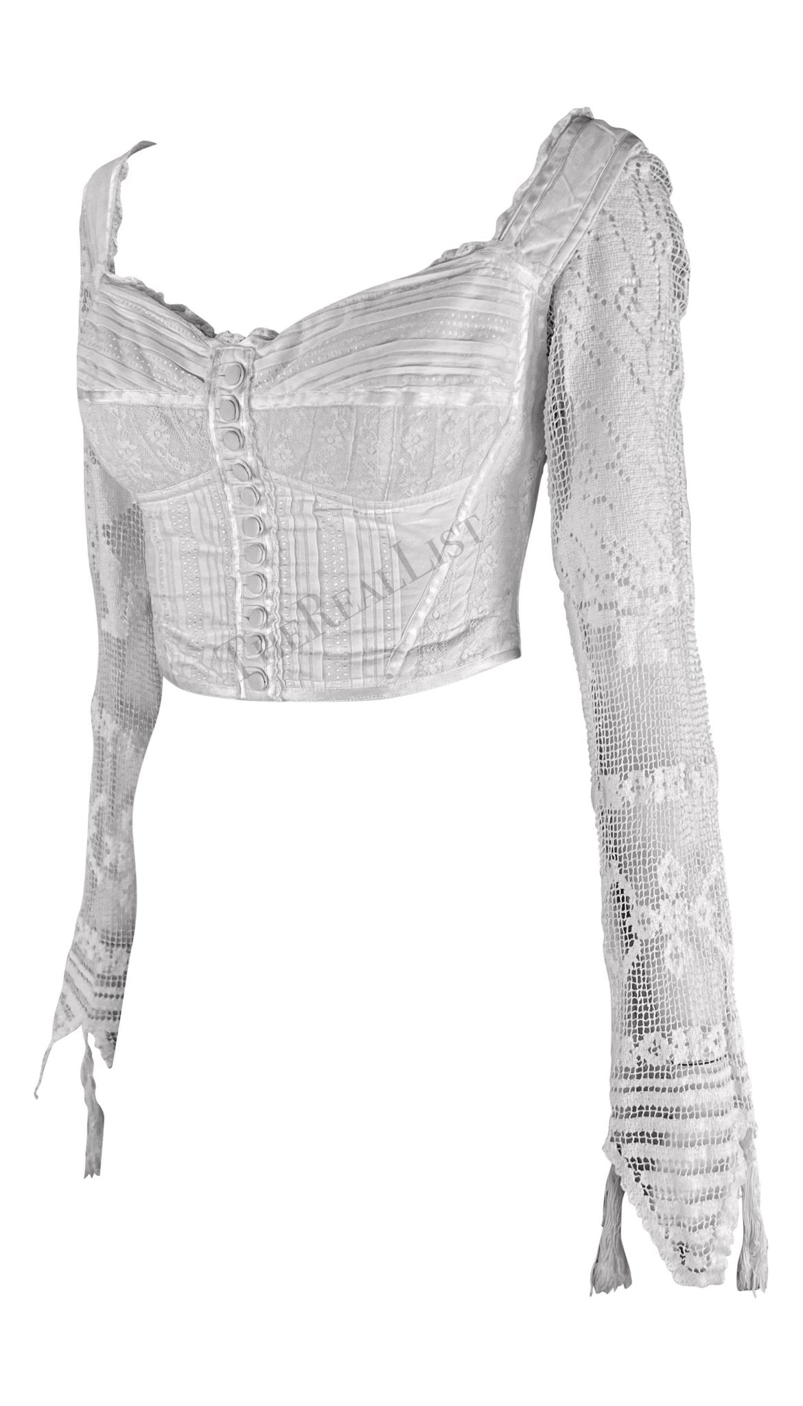 S/S 1994 Dolce & Gabbana White Crochet Tassel Bustier Boned Corset Crop Top - RealList