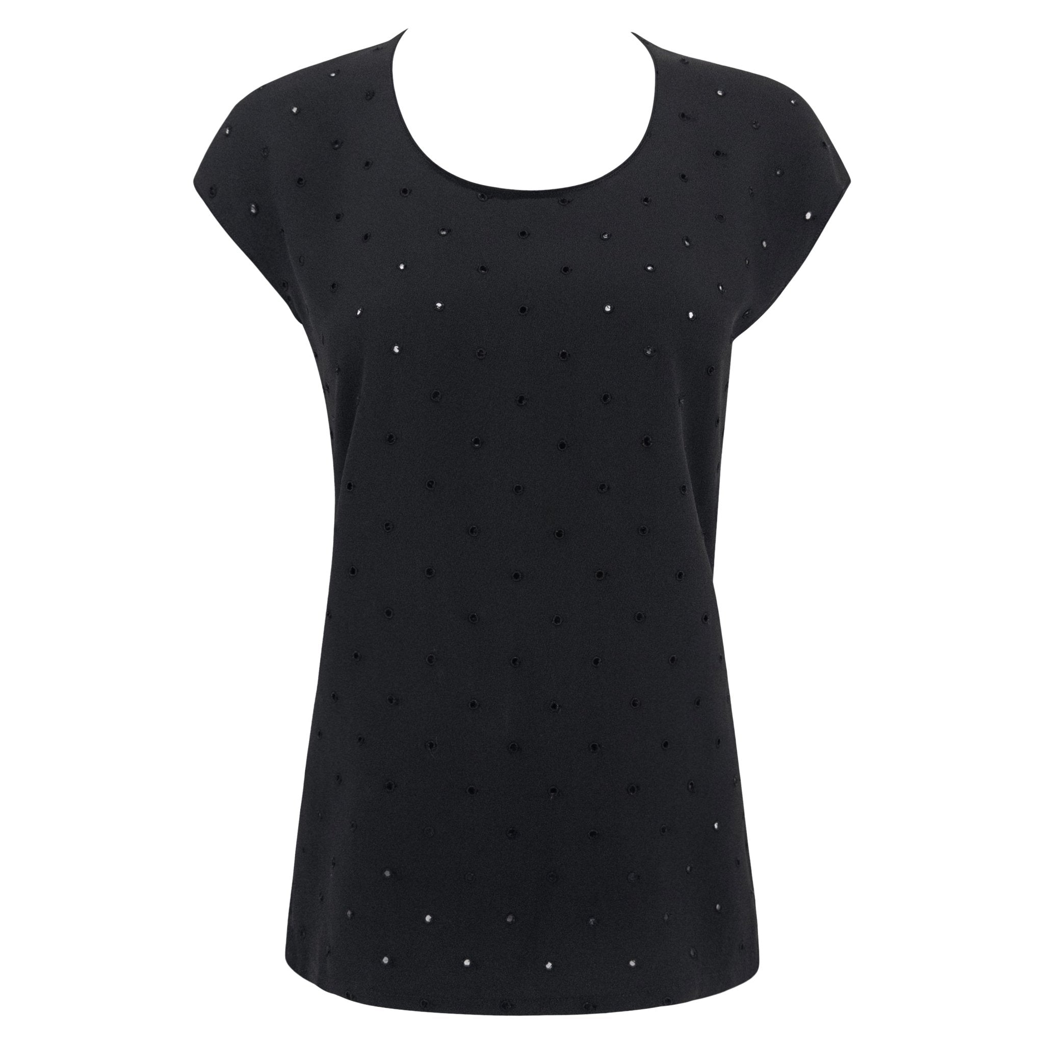 S/S 1994 Gianni Versace Black Eyelet Embroidered Cap Sleeve Top - RealList