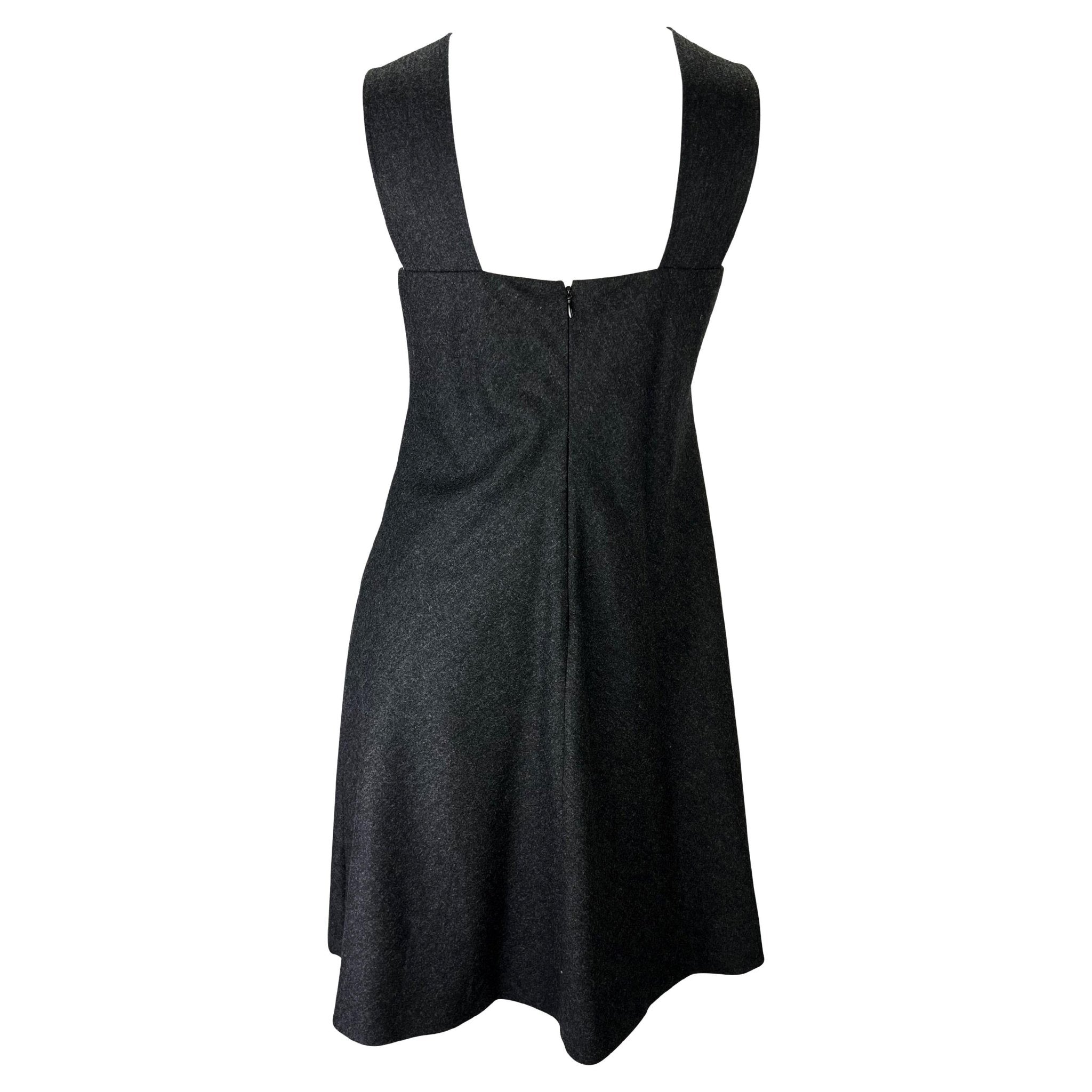 S/S 1994 Gianni Versace Couture Medusa Screw Medallion Strap Grey Wool Dress - RealList