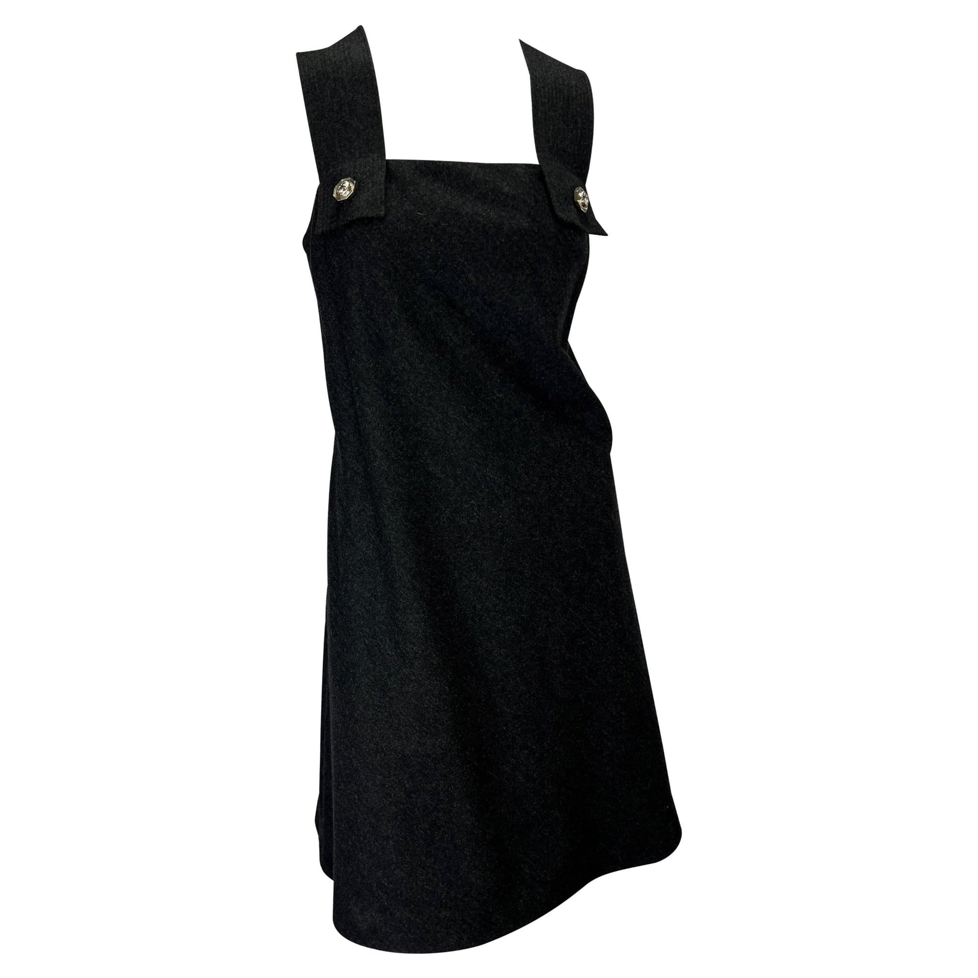 S/S 1994 Gianni Versace Couture Medusa Screw Medallion Strap Grey Wool Dress - RealList