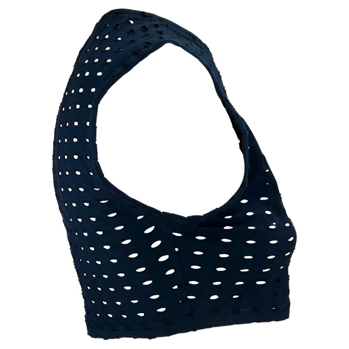 S/S 1994 Gianni Versace Couture Navy Eyelet Crop Top Punk Sheer - RealList